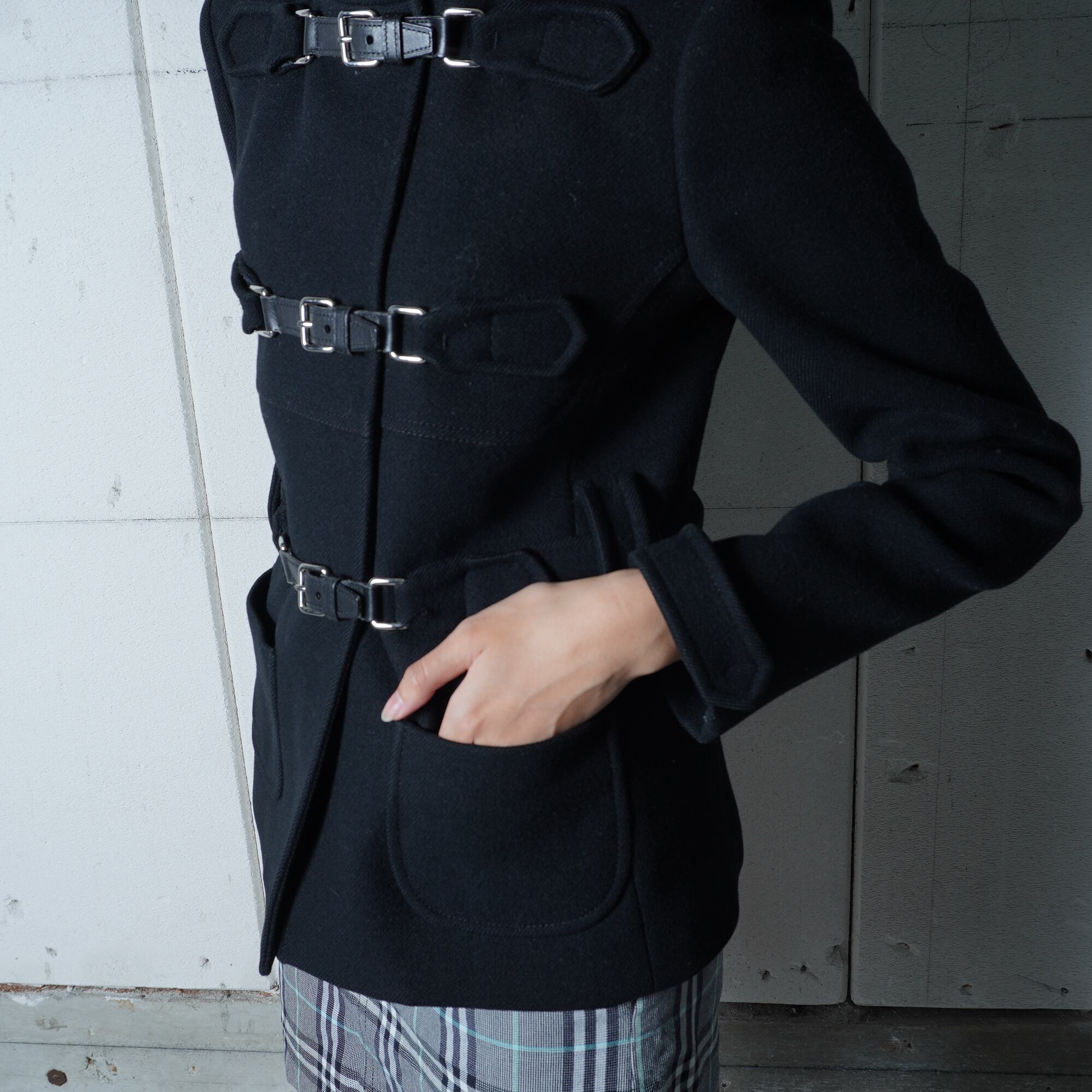 PRADA】プラダ レザーベルトトグルウールダッフルコート black | MIXHIVE