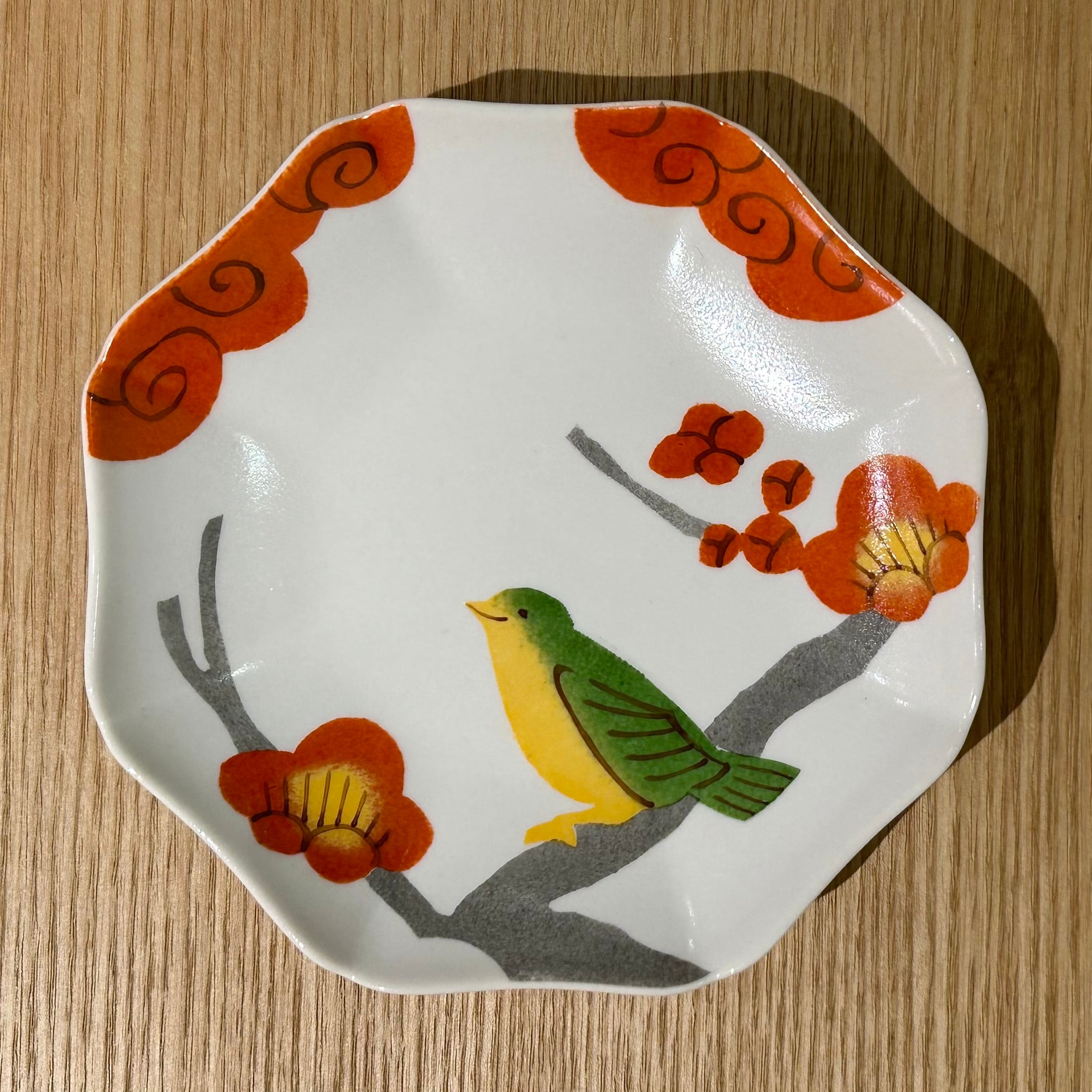 花札柄のお皿 4寸 梅に鶯（うぐいす） | 御細工所 produced by 目細