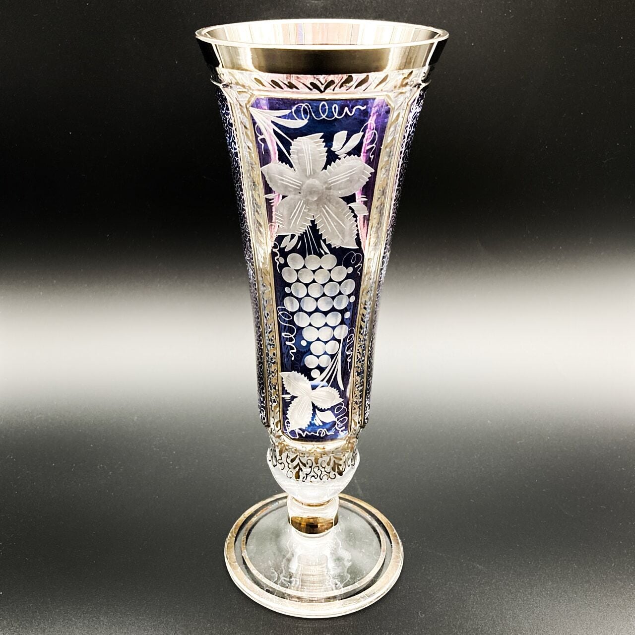 ボヘミアガラス ラスカ モドレー LASKA MODRE パネルグラス 花瓶