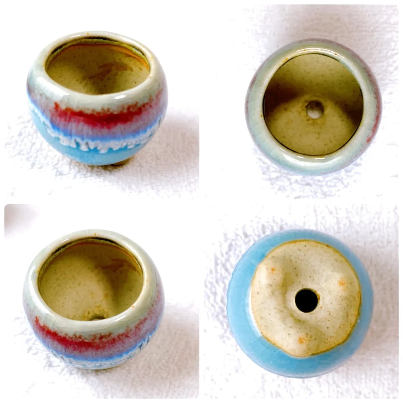 青と紫のグラデーションが美しい陶器製植木鉢 4点セット】 豆盆栽や苔