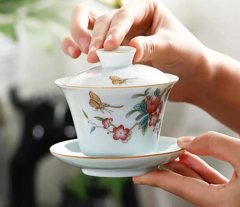 蓋碗【青磁 蝶とザクロ】 | 幸茶-YukiCha