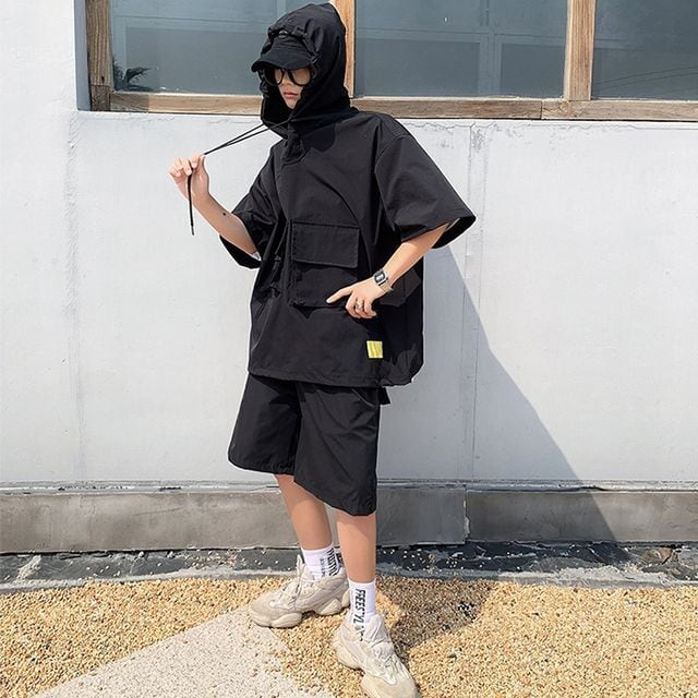予約販売】メンズ セットアップ 上下 ハーフパンツ フード付き