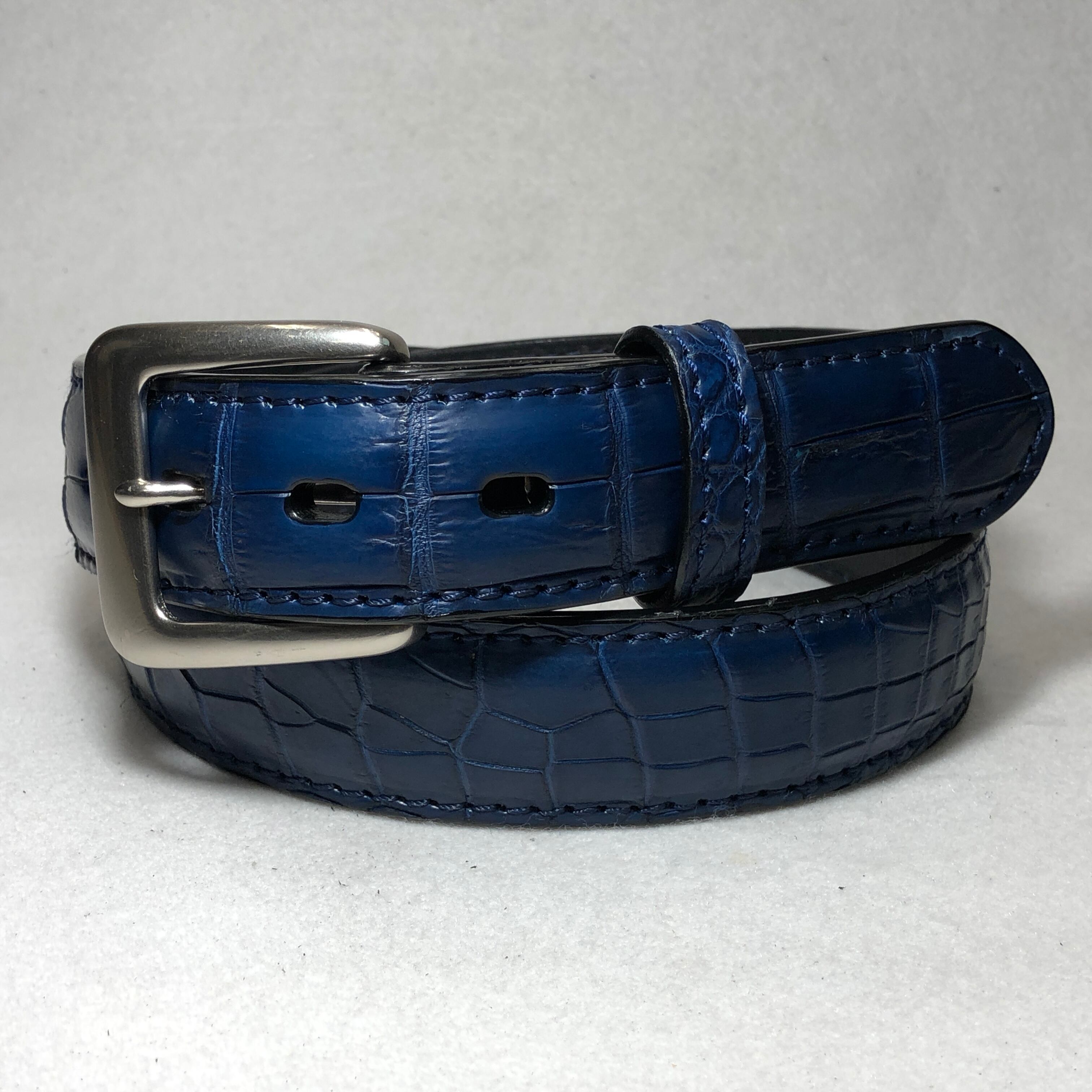 6 藍染めクロコダイルベルト 33mm幅 一本物 スモールクロコダイル