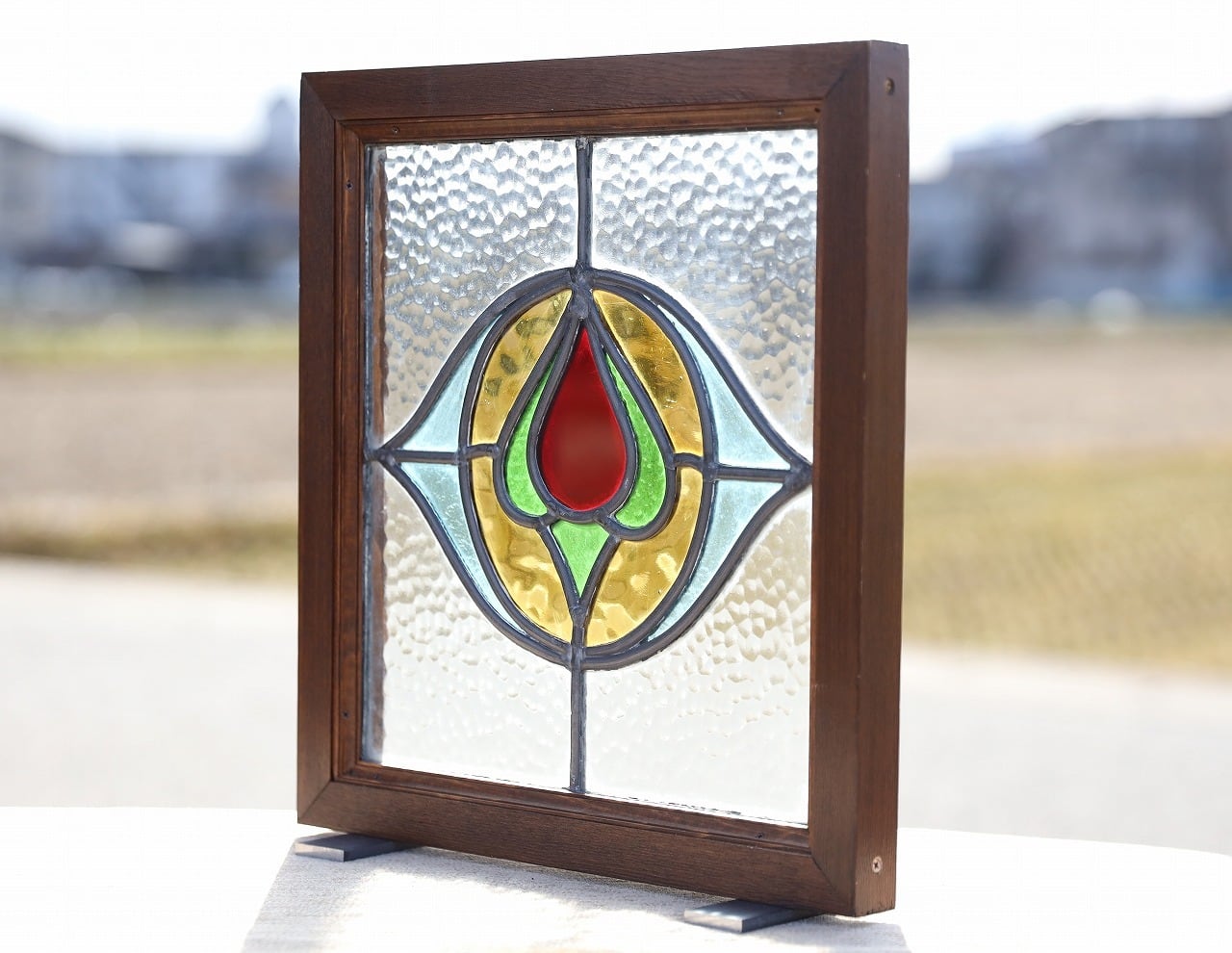 英国アンティーク】 アンティークステンドグラス スタンド付 SGA-008