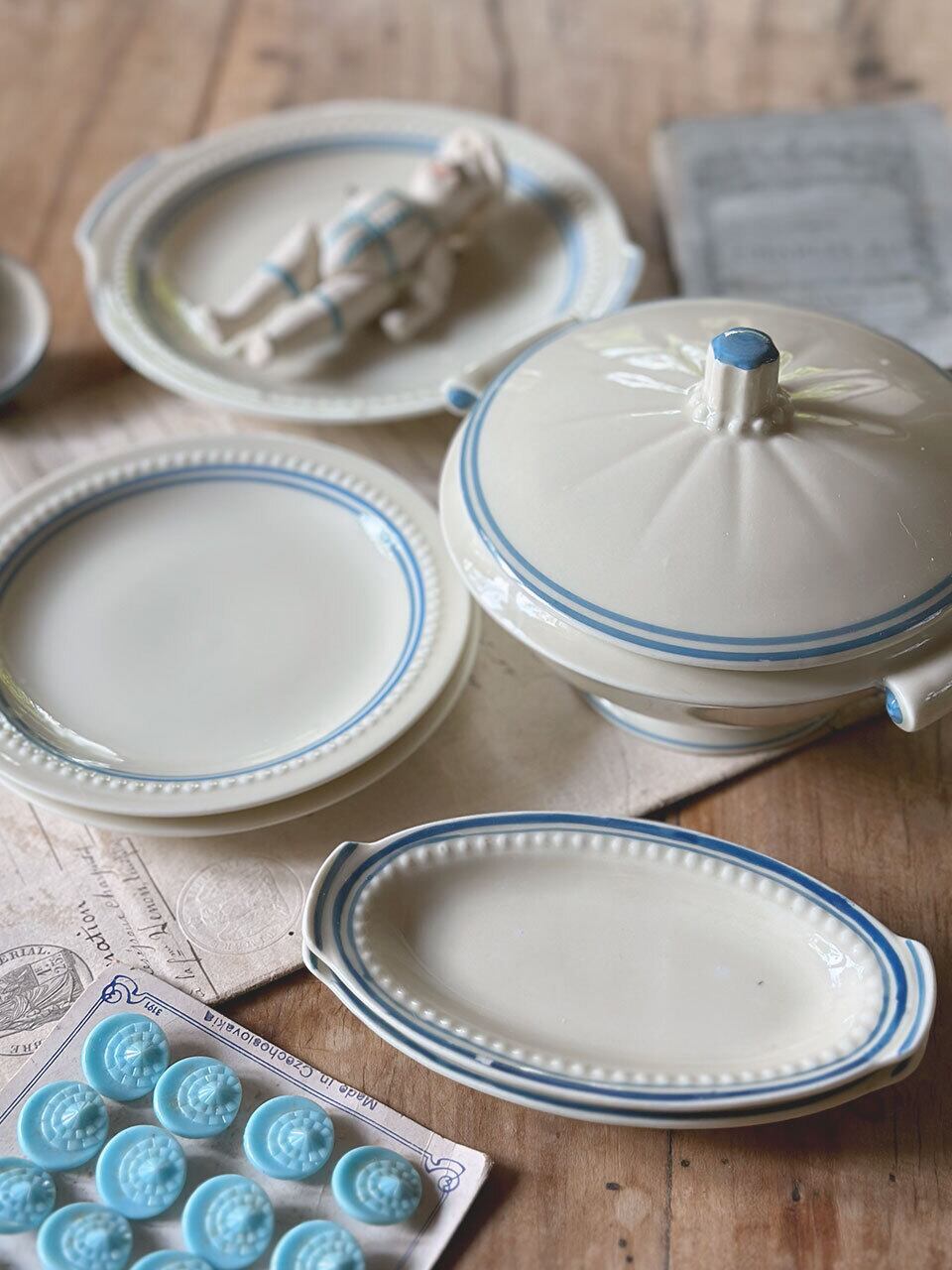 LIMOGES ディネット 水色ライン ミニチュア食器6点セット | Brocante