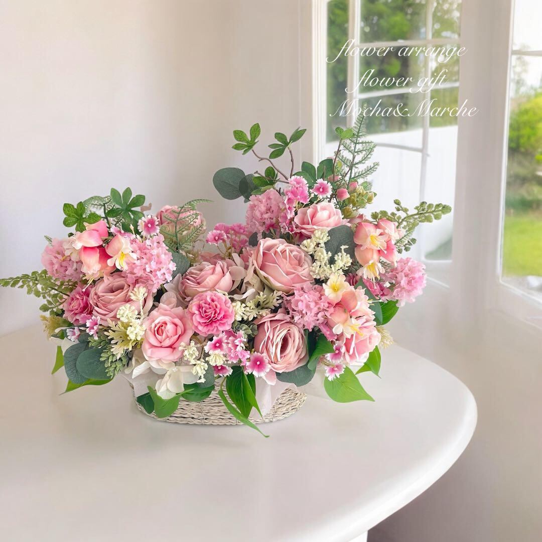 光触媒 フラワーアレンジ バスケットフラワー 造花 誕生日 ギフト
