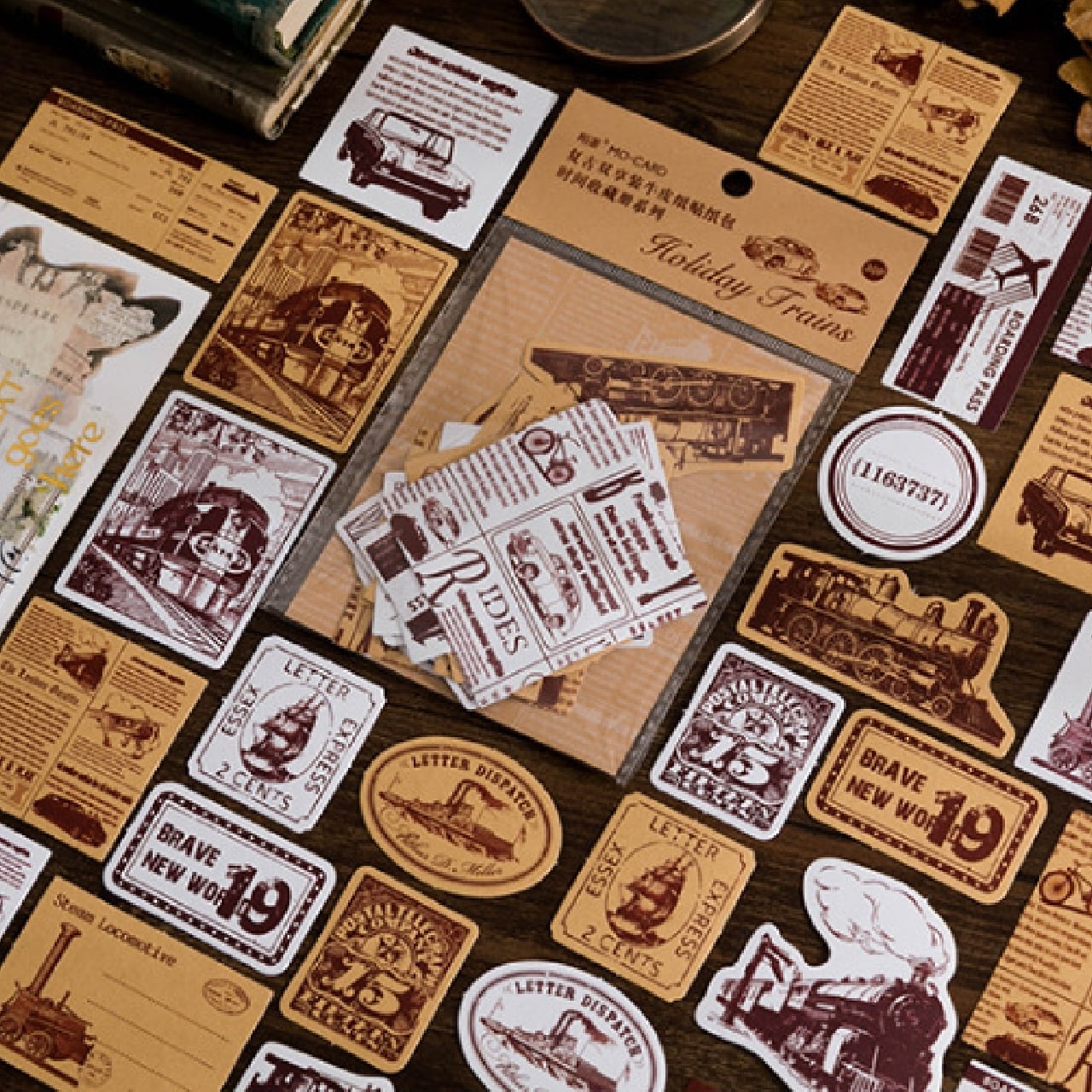 L32 クラフト紙 街並み ステッカー 全6種 30枚 レトロ ヴィンテージ風