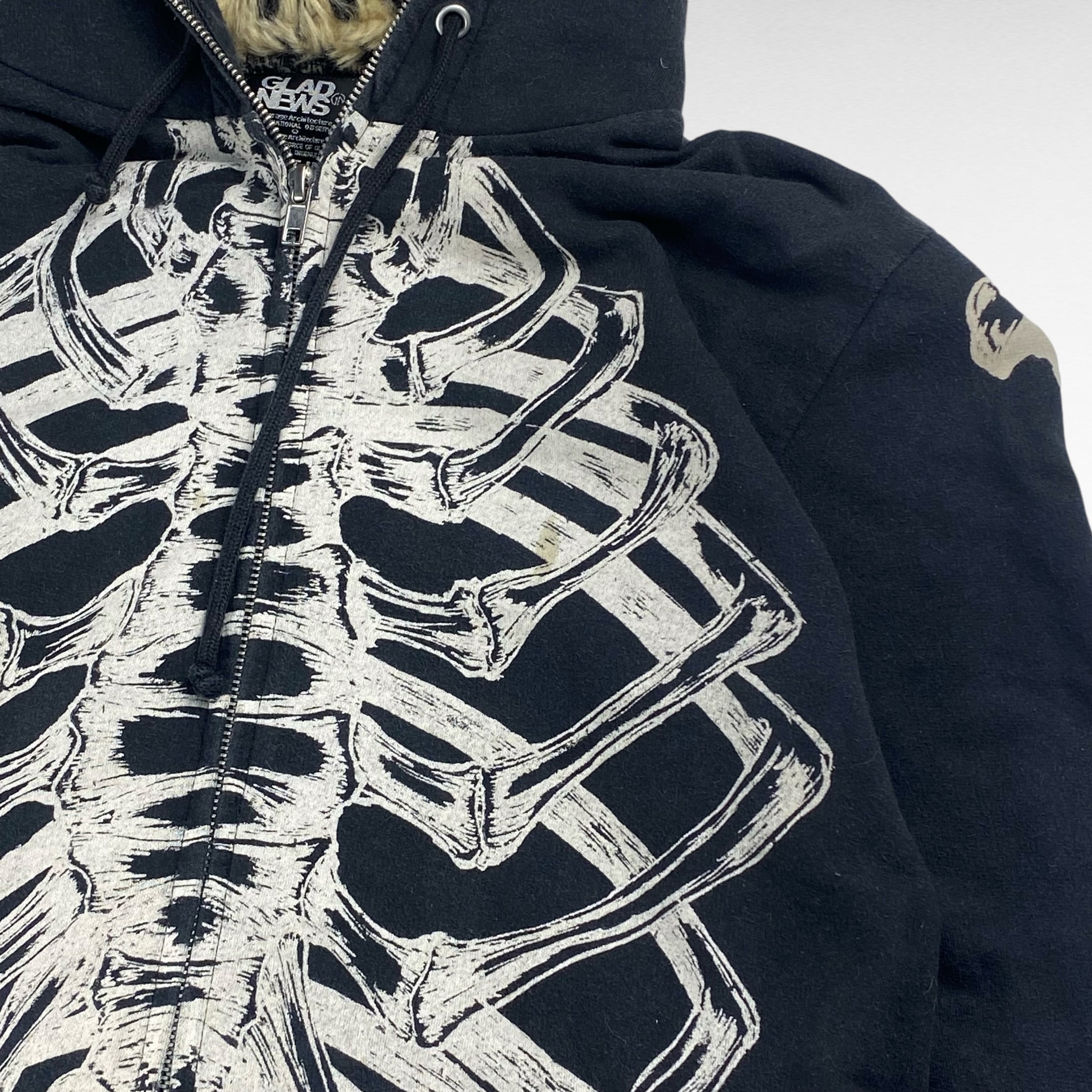 Y2K グラッドニュース S相当 スカル ジップパーカー スタッツ ダブル