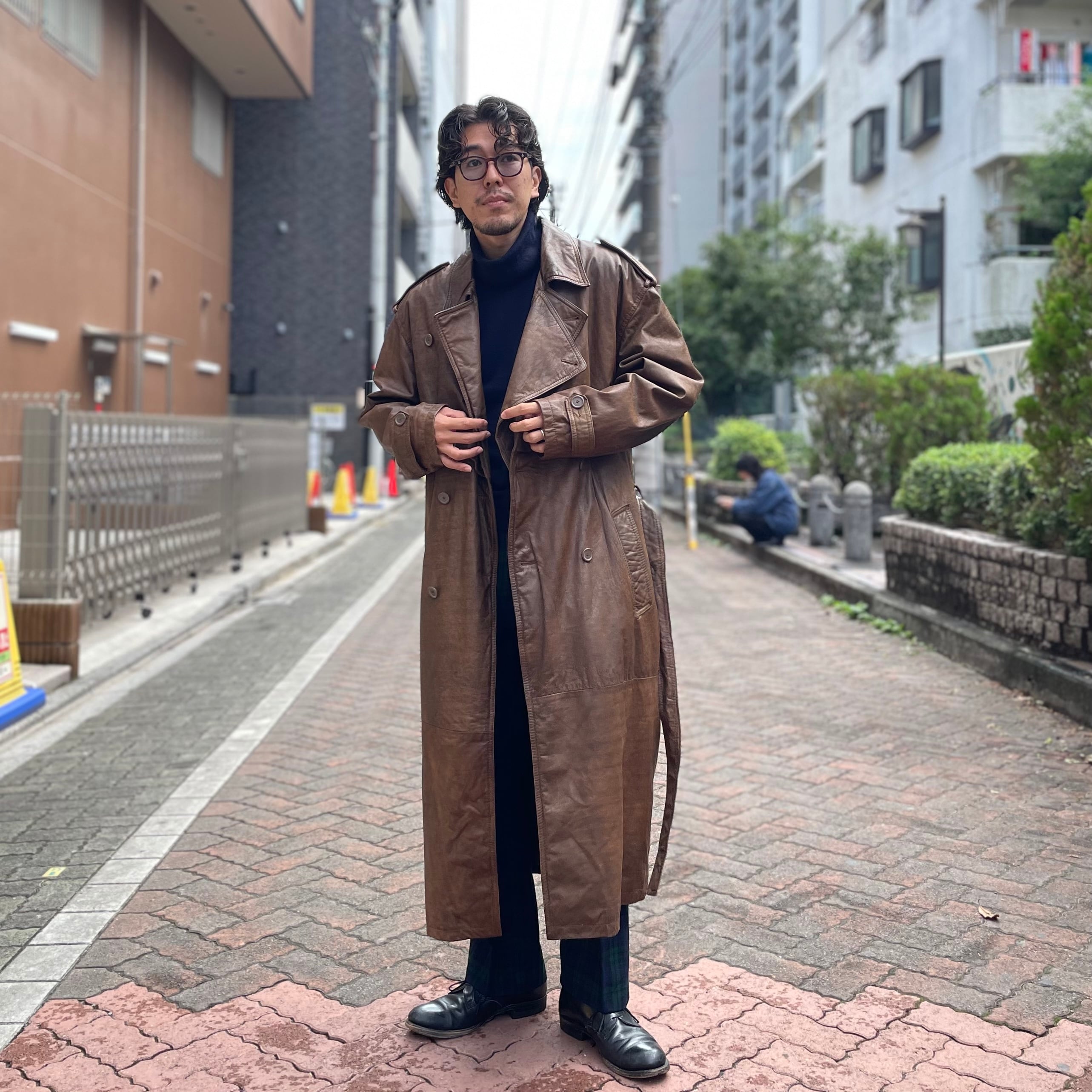 L』 PELLE STUDIO レザートレンチコート ライナー ブラウン 古着 古着