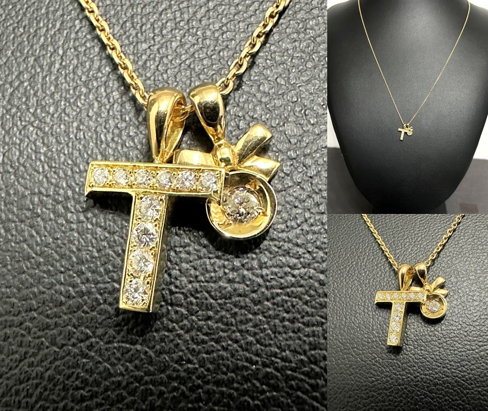 EYEFUNNY アイファニー K18 YG ダイヤモンド T クロス ネックレス