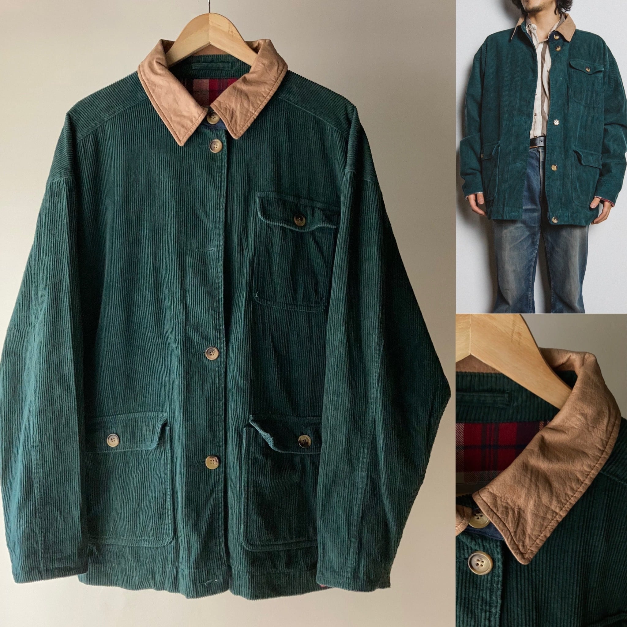 襟レザー コーデュロイジャケット グリーン【1113A04】 | 【公式