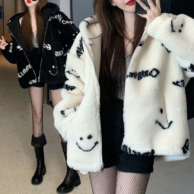 ファージャケット ファーブルゾン スマイリー ニコちゃんマーク