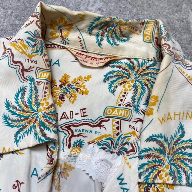 50's 50s PIKAKI ハワイアンシャツ 竹ボタン アロハシャツ ハワイ製