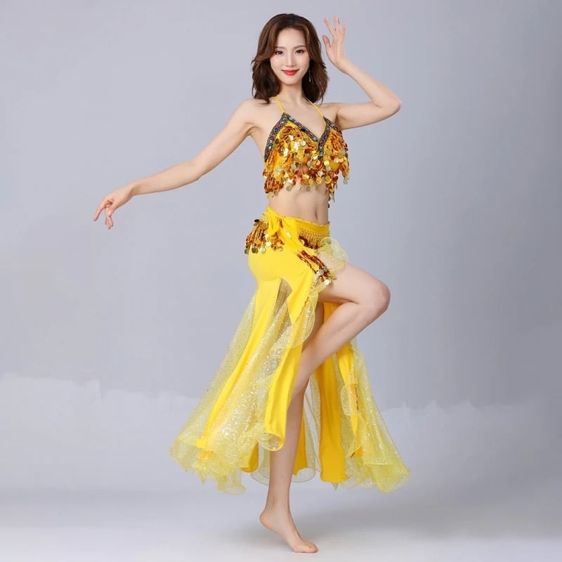 ベリーダンス衣装 3点セット ブラ ベルト スカート ステージ ダンス