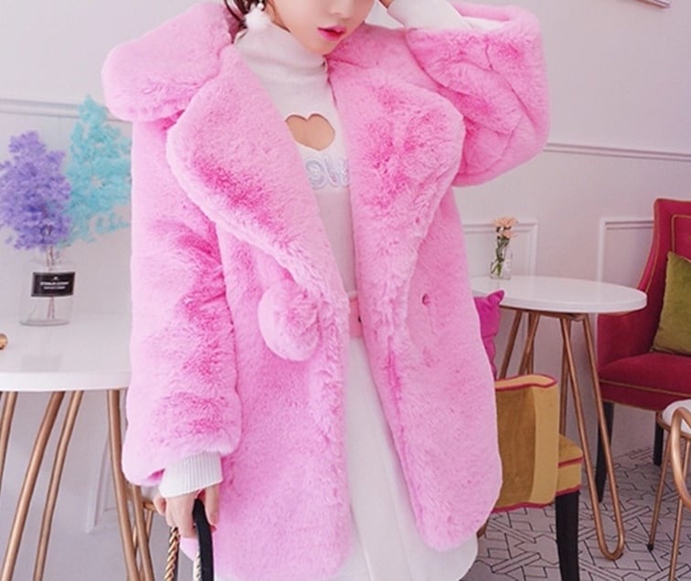ピンク ファー モコモコ 襟 Pコート風 ジャケット コート ショート