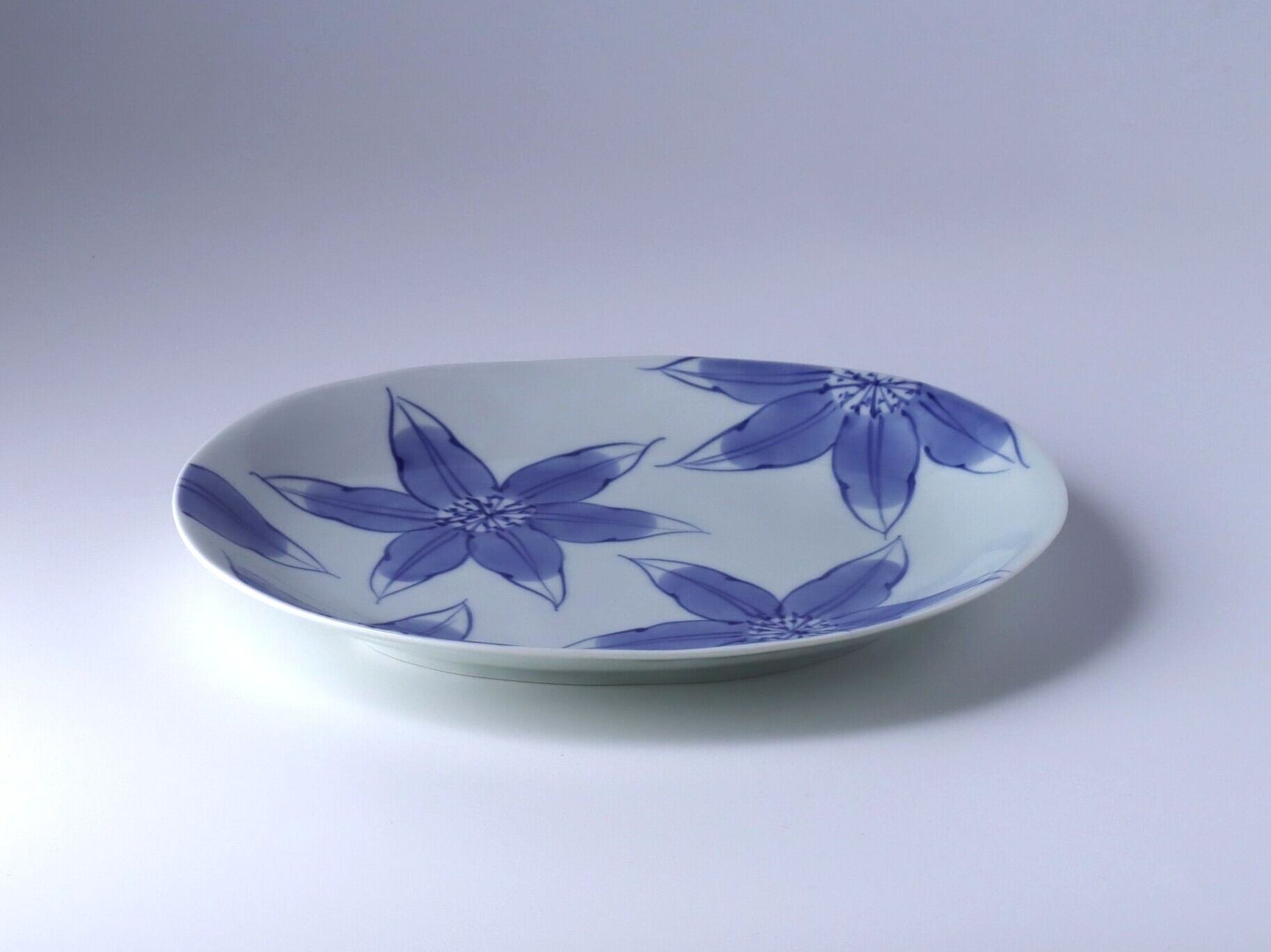 赤壁賦 染付紋 楕円形輪花皿】 赤壁賦 染付紋 楕円形輪花皿】 赤壁賦