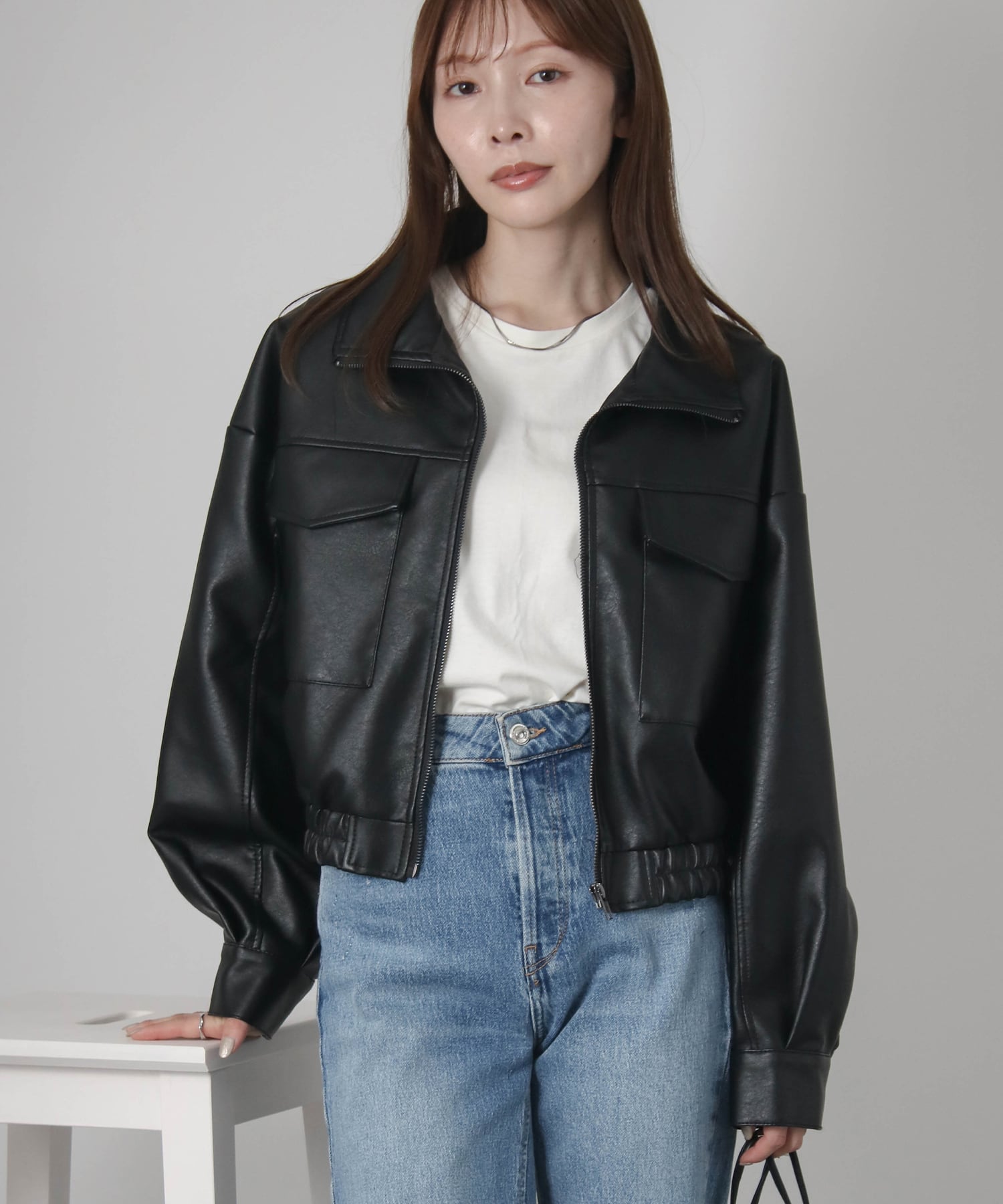 ショート丈フェイクレザーブルゾン | SocialGIRL（ソーシャルガール公式）