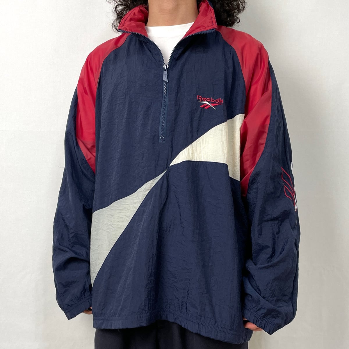 90s Reebok ハーフジップ マルチカラー ナイロンジャケット 古着