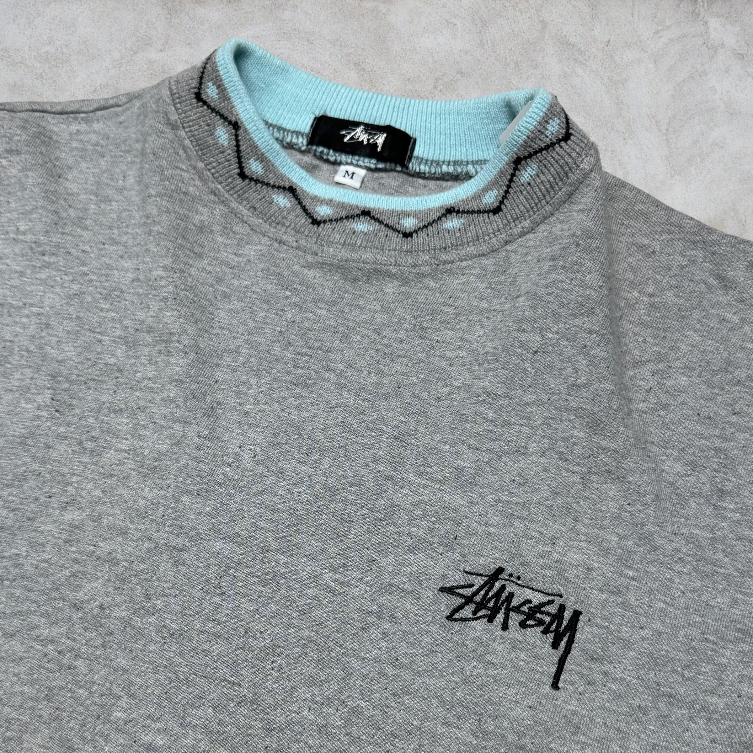 80's old stussy Mock Neck Design Tee “黒タグ” “総柄” “モックネック