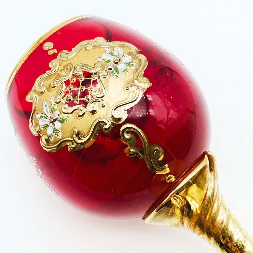 ベネチアングラス ムラノ イタリア ワイングラス レッド ゴールド 金彩