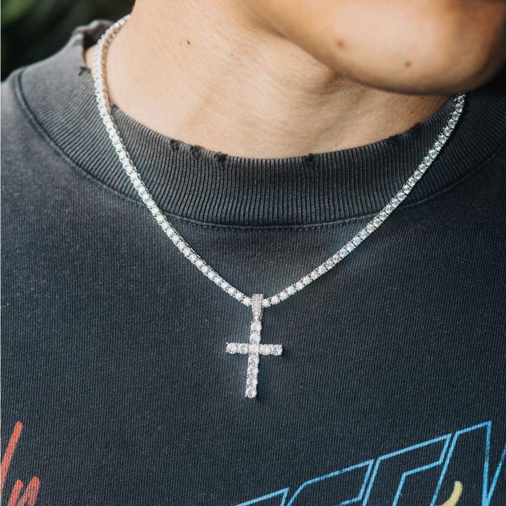 Iced Out Cross Tennis Chain Necklace | Glitter