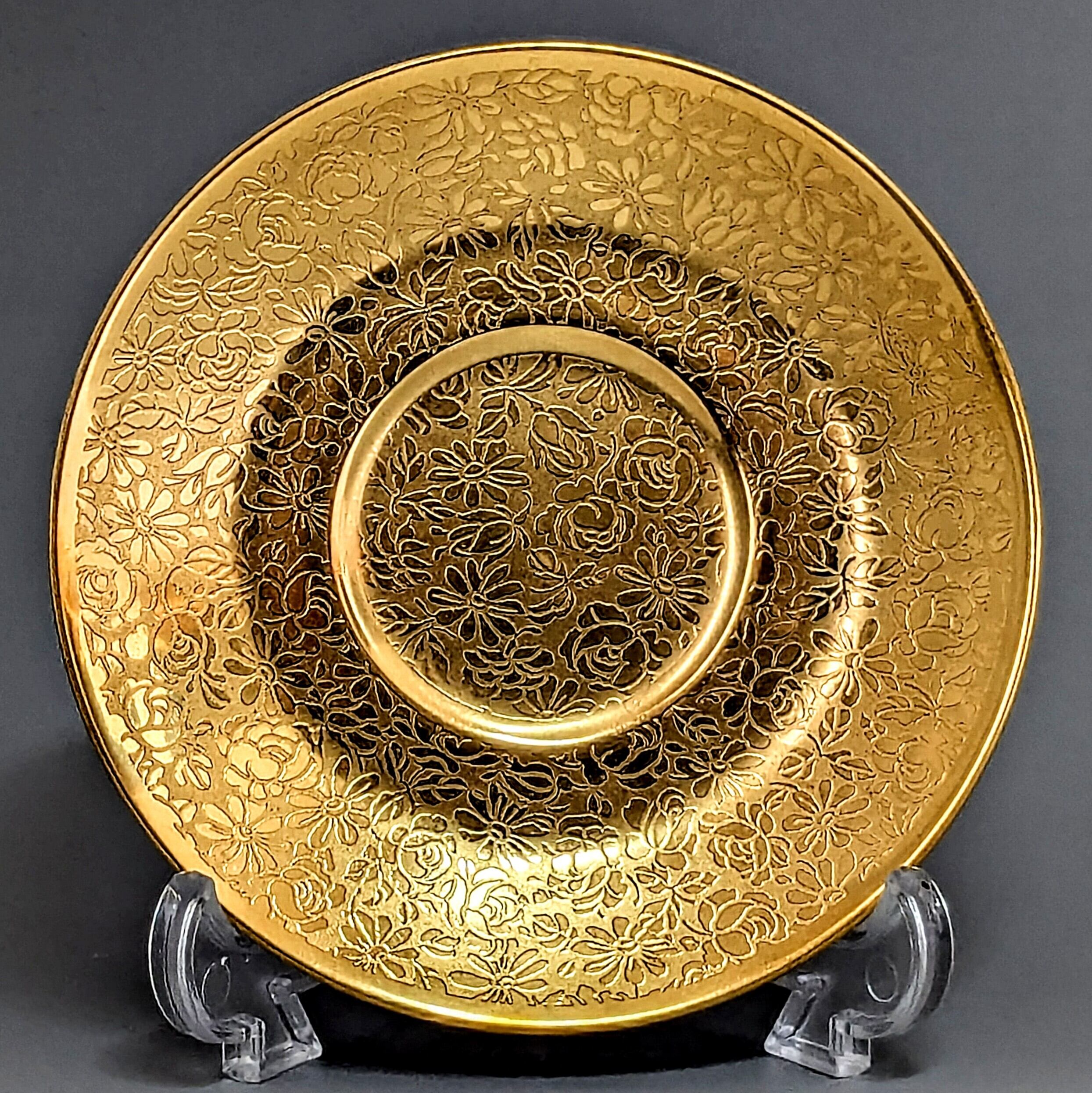 貴重銘品 アンティーク ピッカード 金彩エッチング クサラシ技法 華