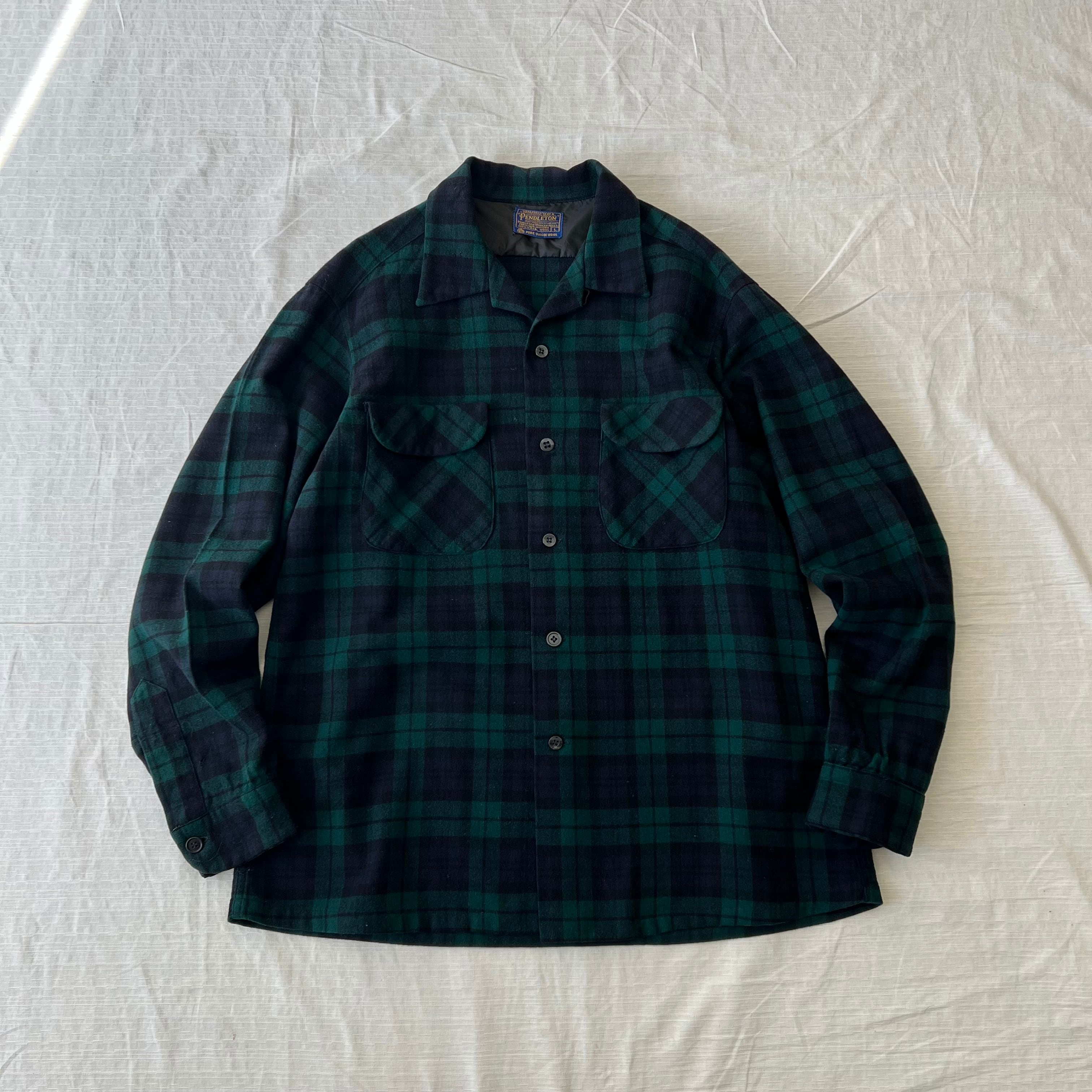 60's USA製 Pendleton ウールボードシャツ メンズL グリーン系