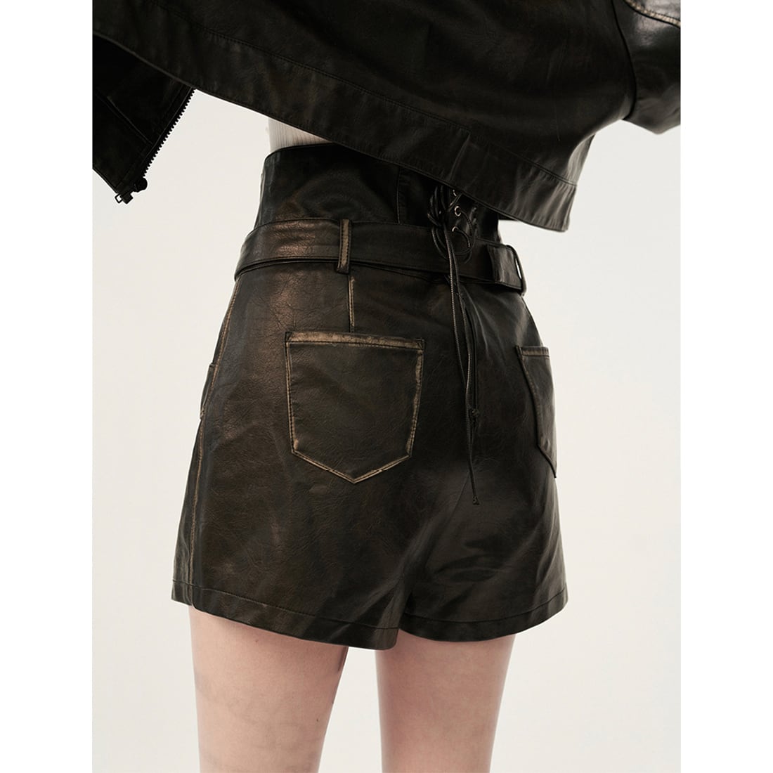 MAMC セットアップ レディース PUレザー ジャケット ショットパンツ