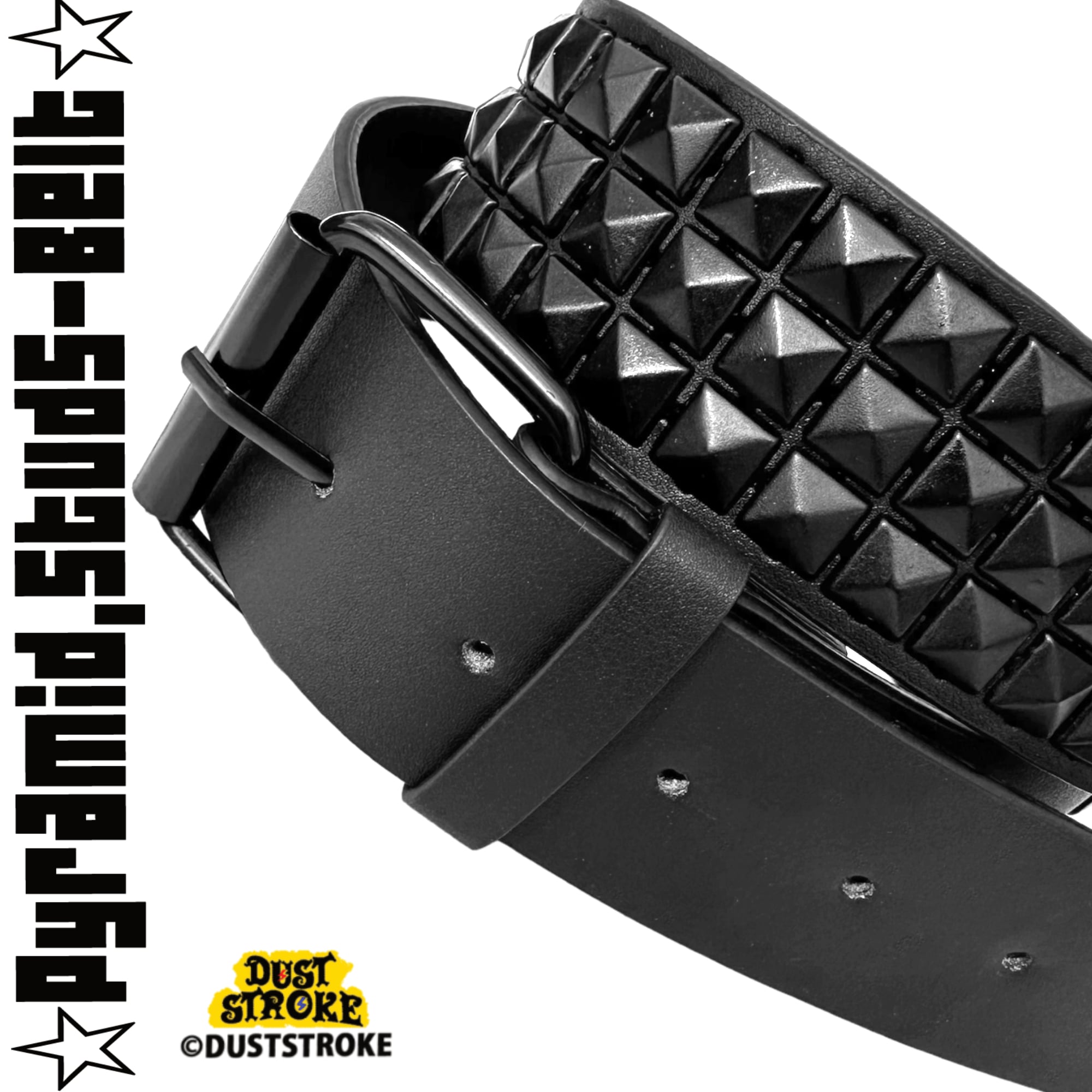 3連 ピラミッド スタッズ ベルト 鋲 PU レザー 黒 ブラック シルバー