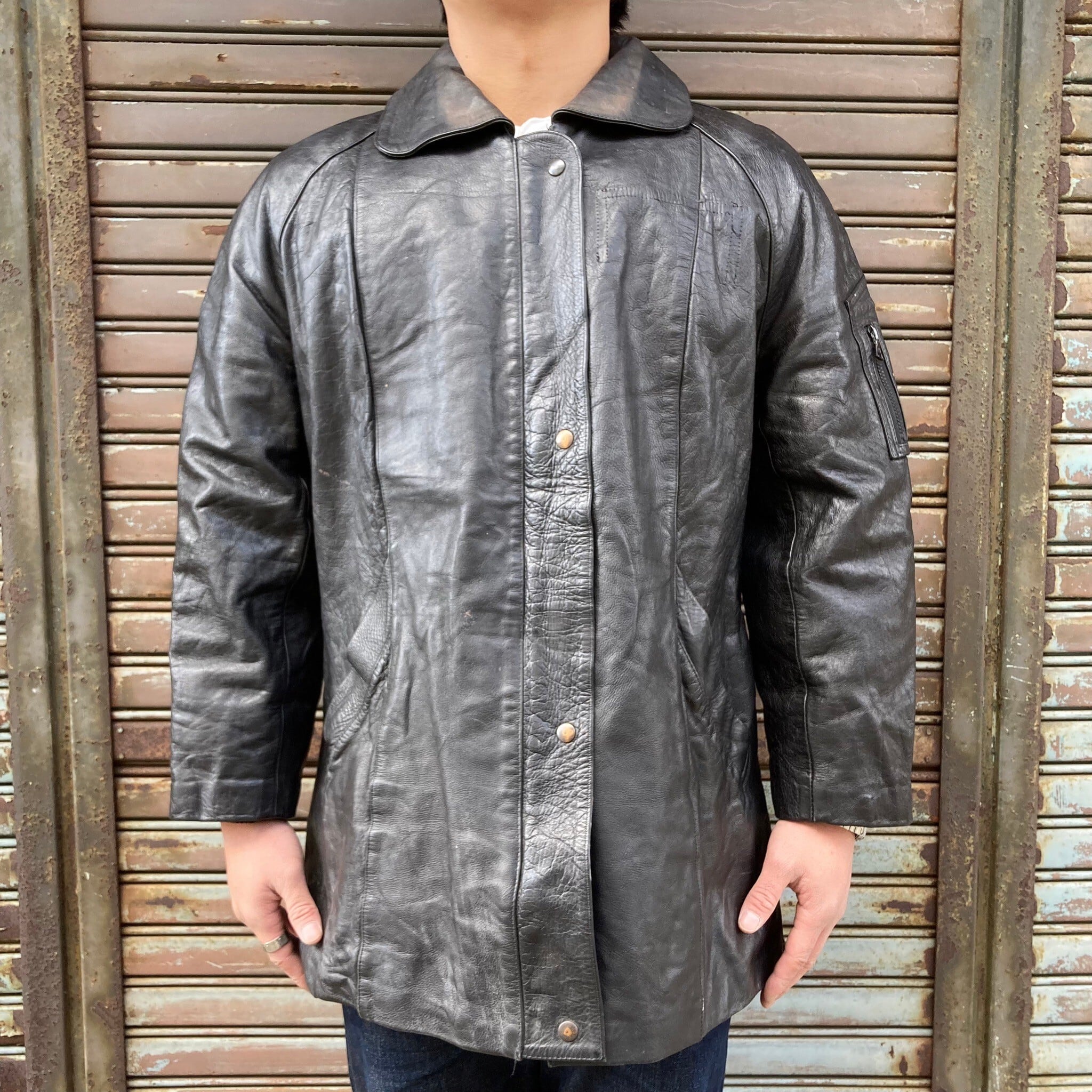 80s イタリア ポリスマン レザー ジャケット ライダース ジャケット M