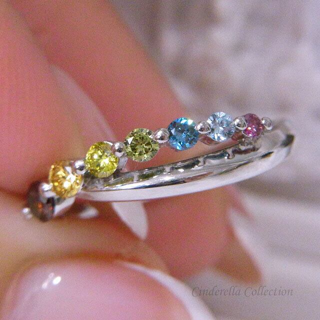 大特価Pt900天然ダイヤモンド虹色幸せのレインボーカラーダイヤリング9