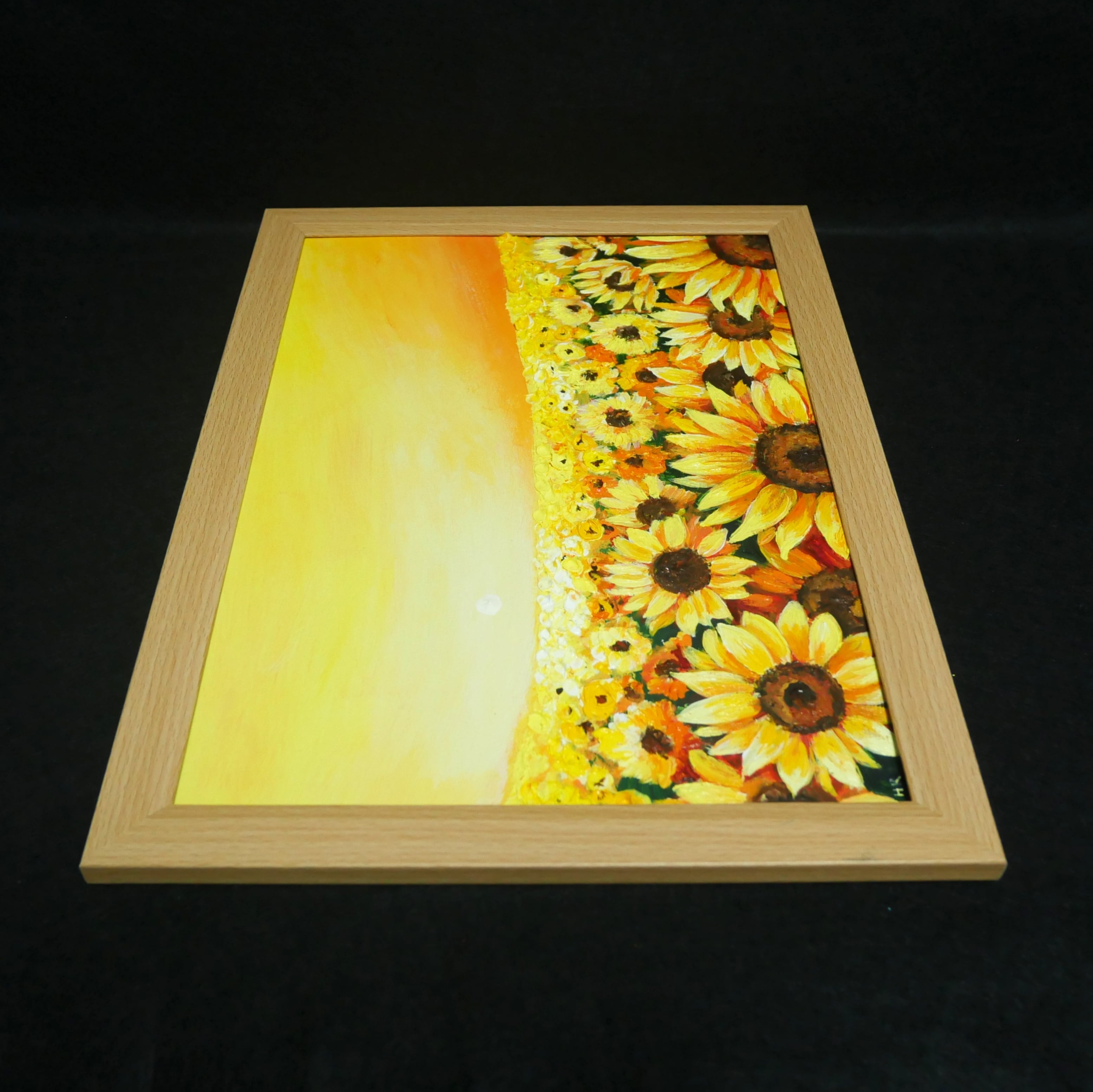 油絵 油彩 油彩画 絵 絵画【夕日のひまわり畑】 | HIROSHI1990