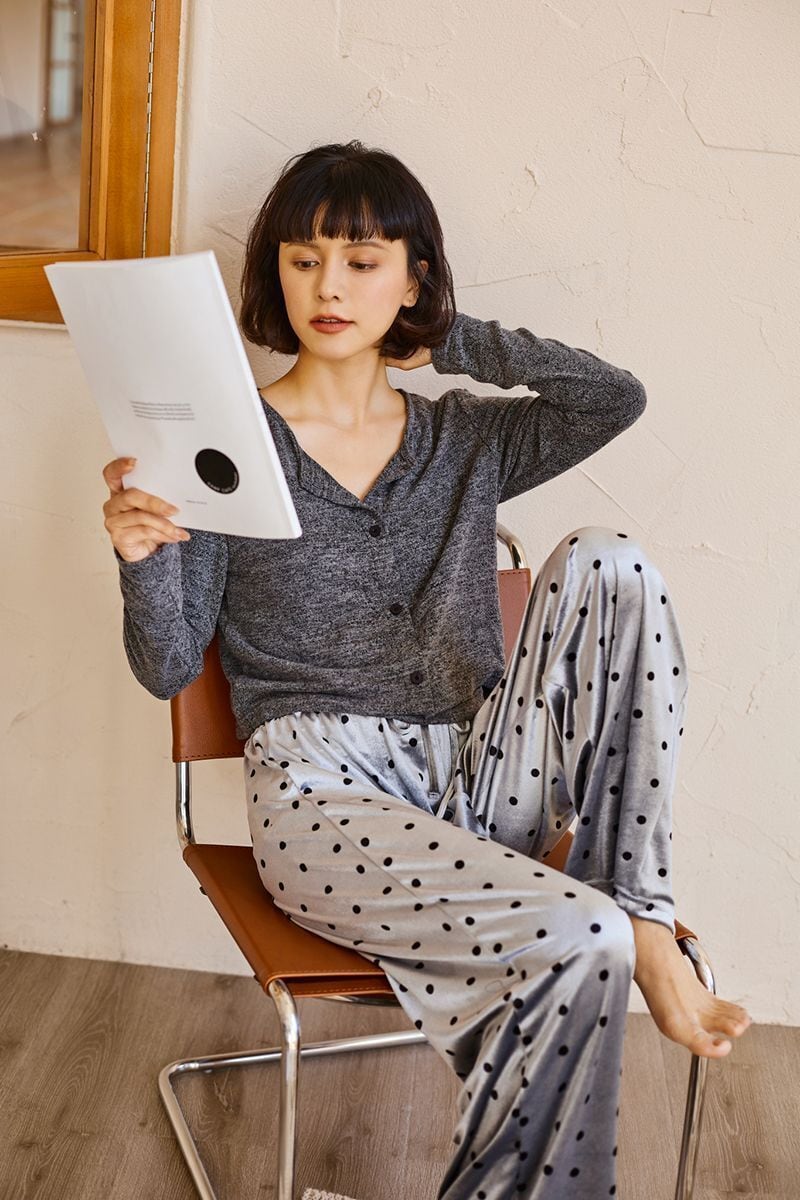 レディース】ルームウェア ベロア ドット パジャマ 部屋着 3点セット