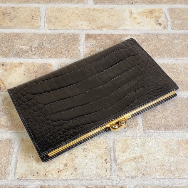 訳有未使用 オールドグッチ ☆ クロコレザー がま口 長財布