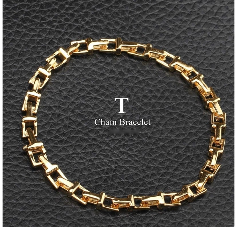 18金仕上げ Tチェーンブレスレット ゴールド 金 メンズ ブレスレット