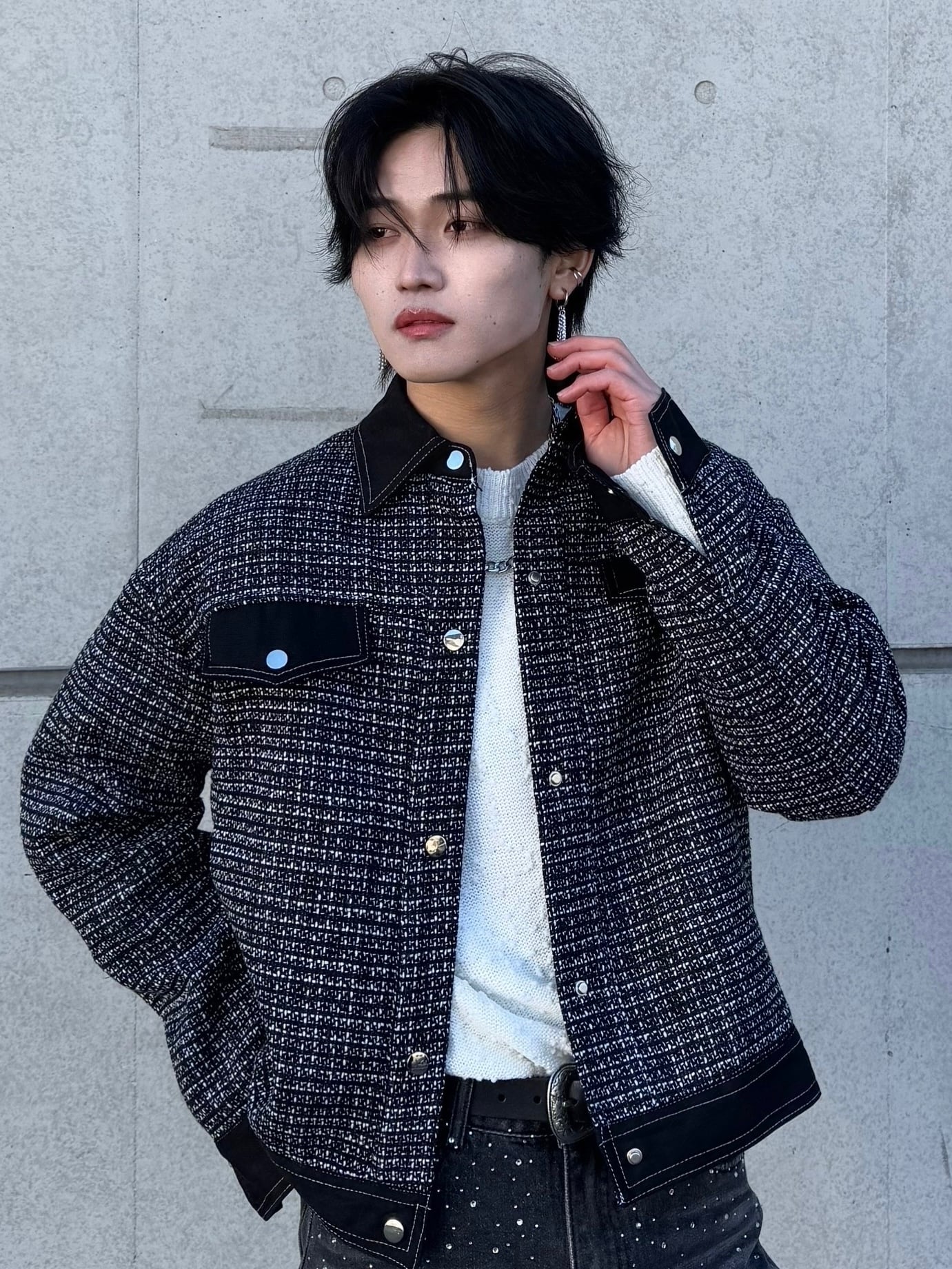 ALUDE SELECT】 black mode tweed jacket | 【ALUDE】韓国メンズ