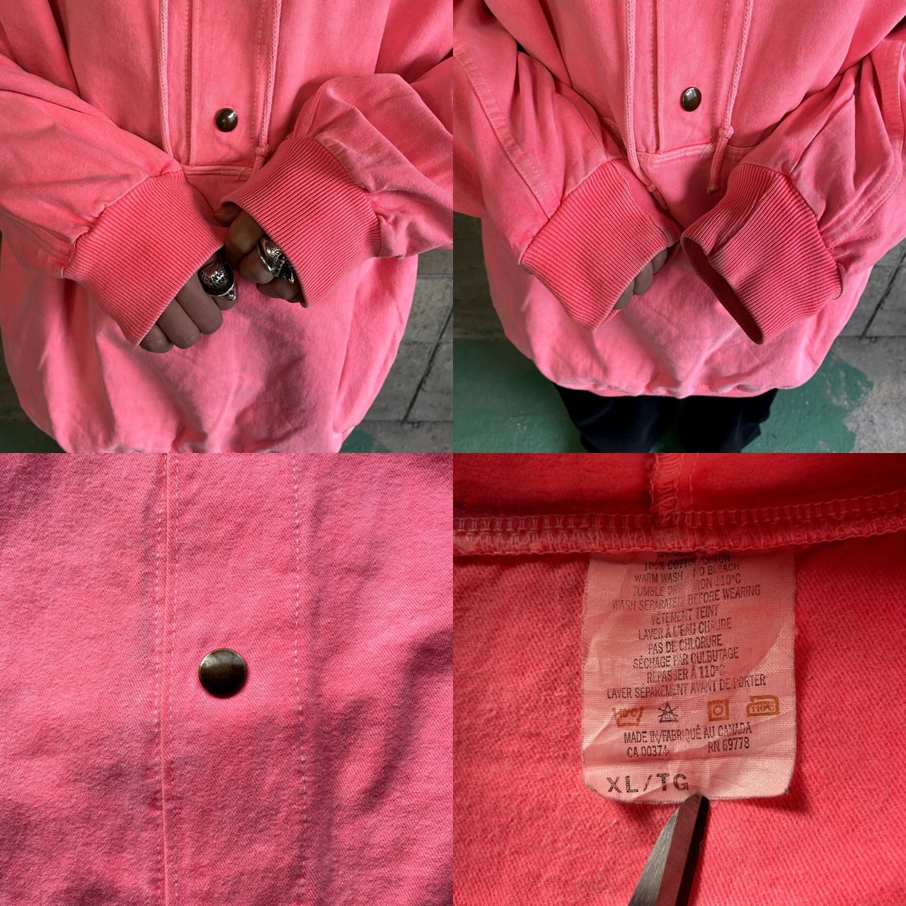 カナダ製 ガーメントダイ コットンアノラックパーカー ピンク メンズXL