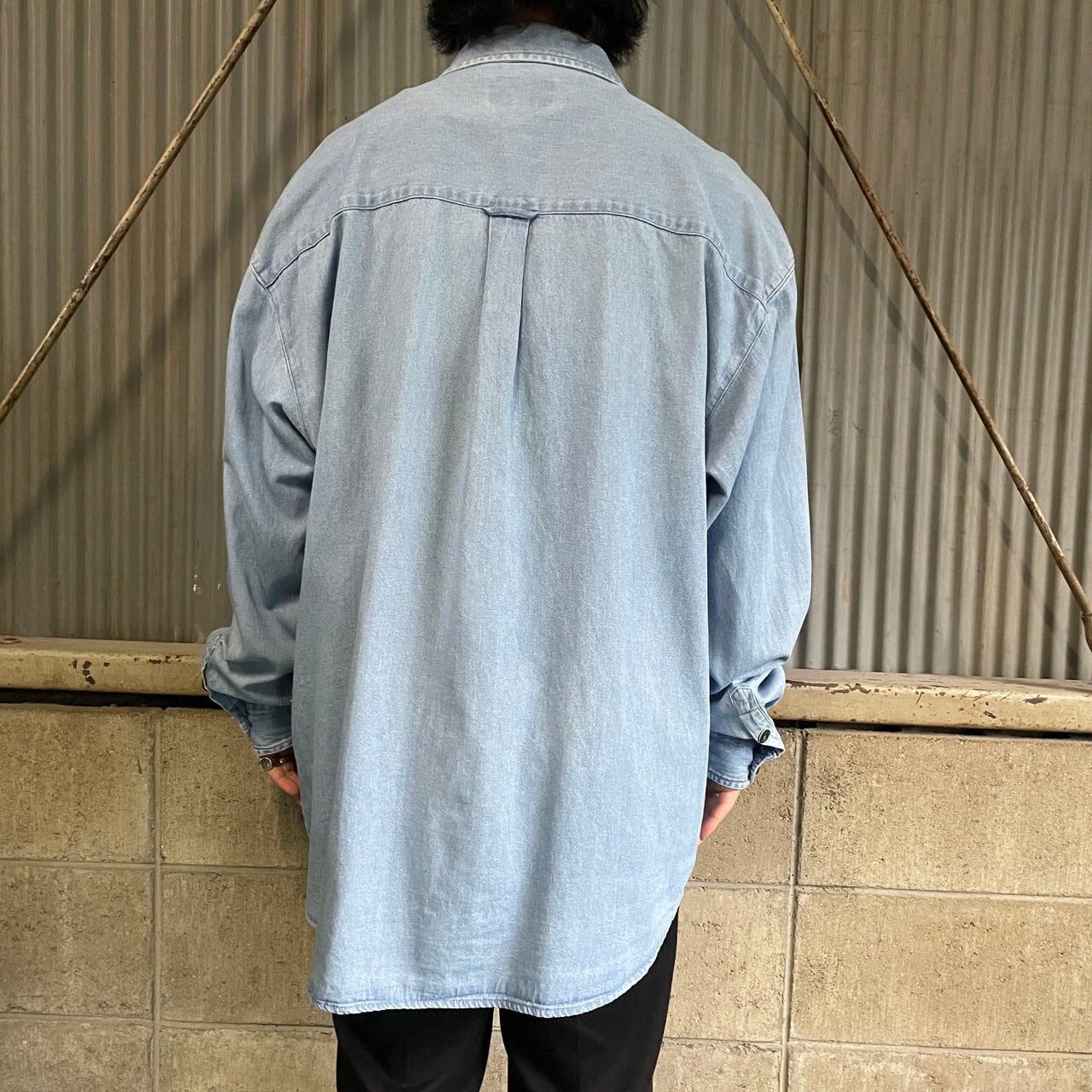 刺繍デザイン 長袖デニム チロリアンシャツ メンズXL相当 ユーロ