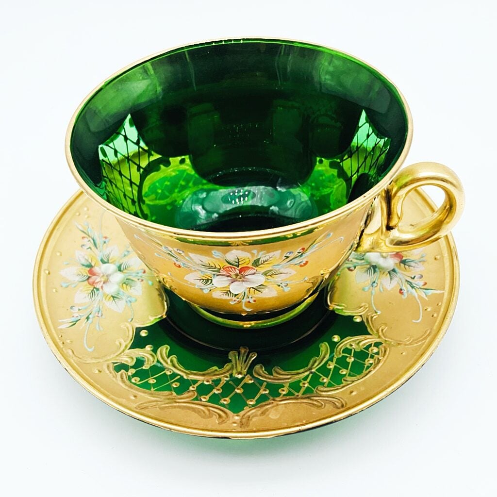 ベネチアングラス ムラノ イタリア カップ＆ソーサー グリーン