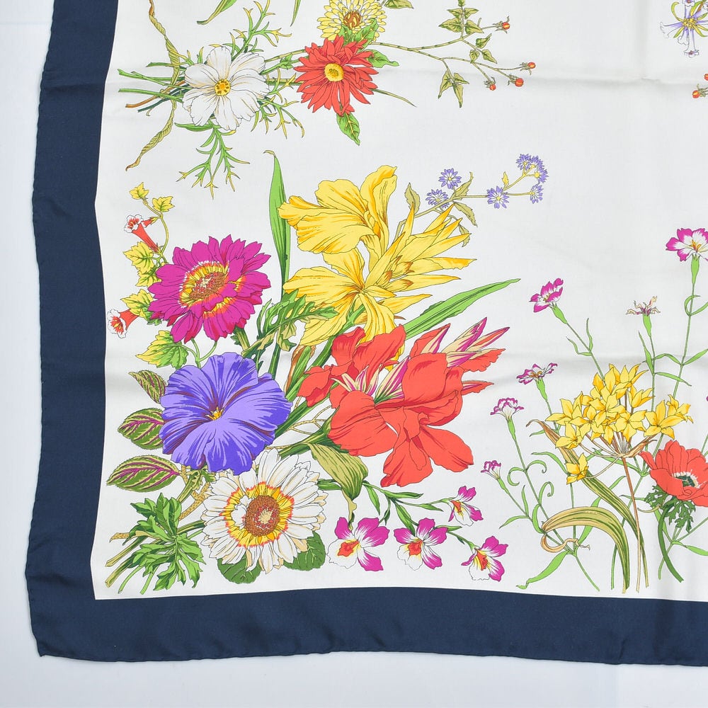 Vintage Old GUCCI オールドグッチ フローラル柄 シルク 大判スカーフ
