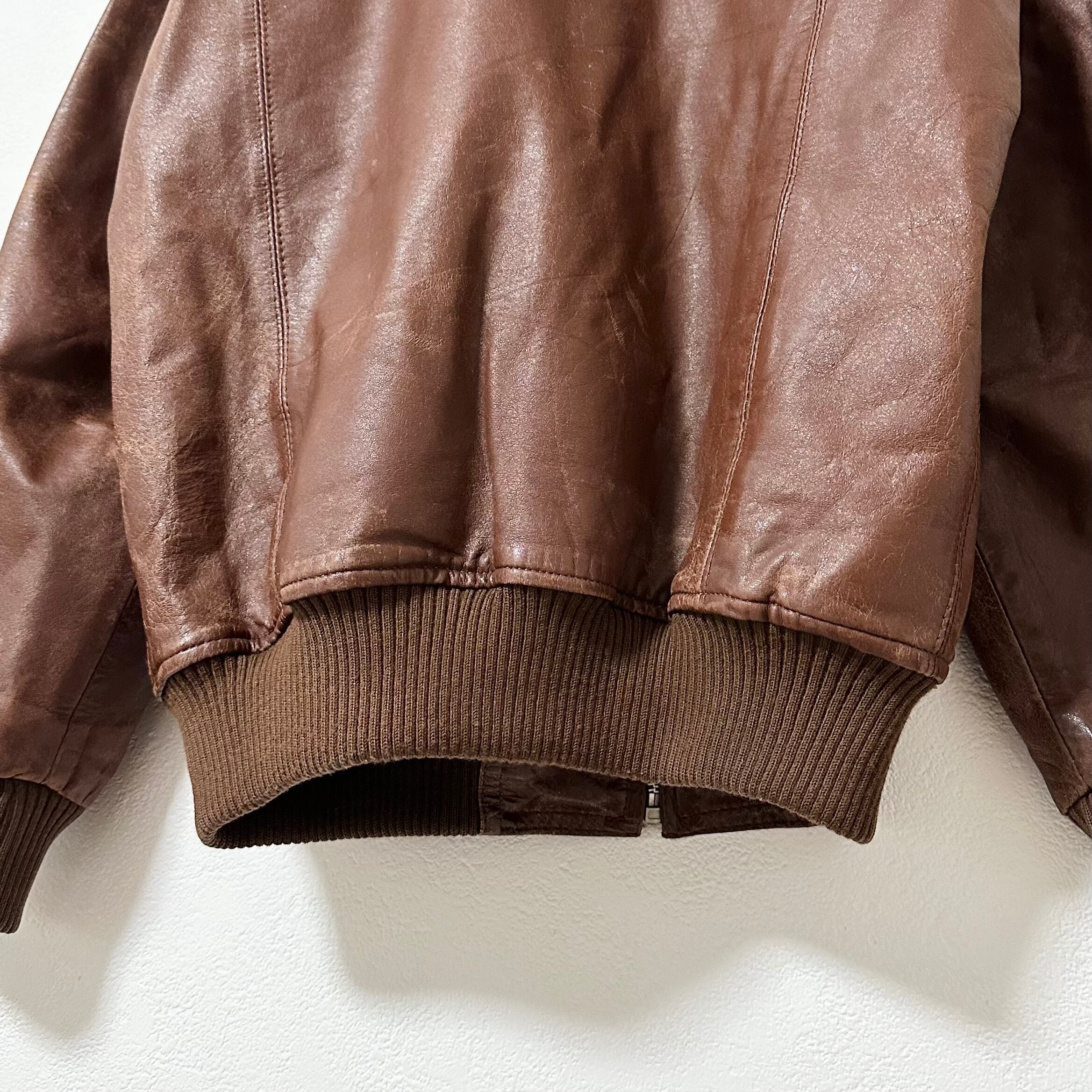 DELUXE☆レザージャケット☆牛革/本革☆裏地チェック☆ブラウン/茶☆M