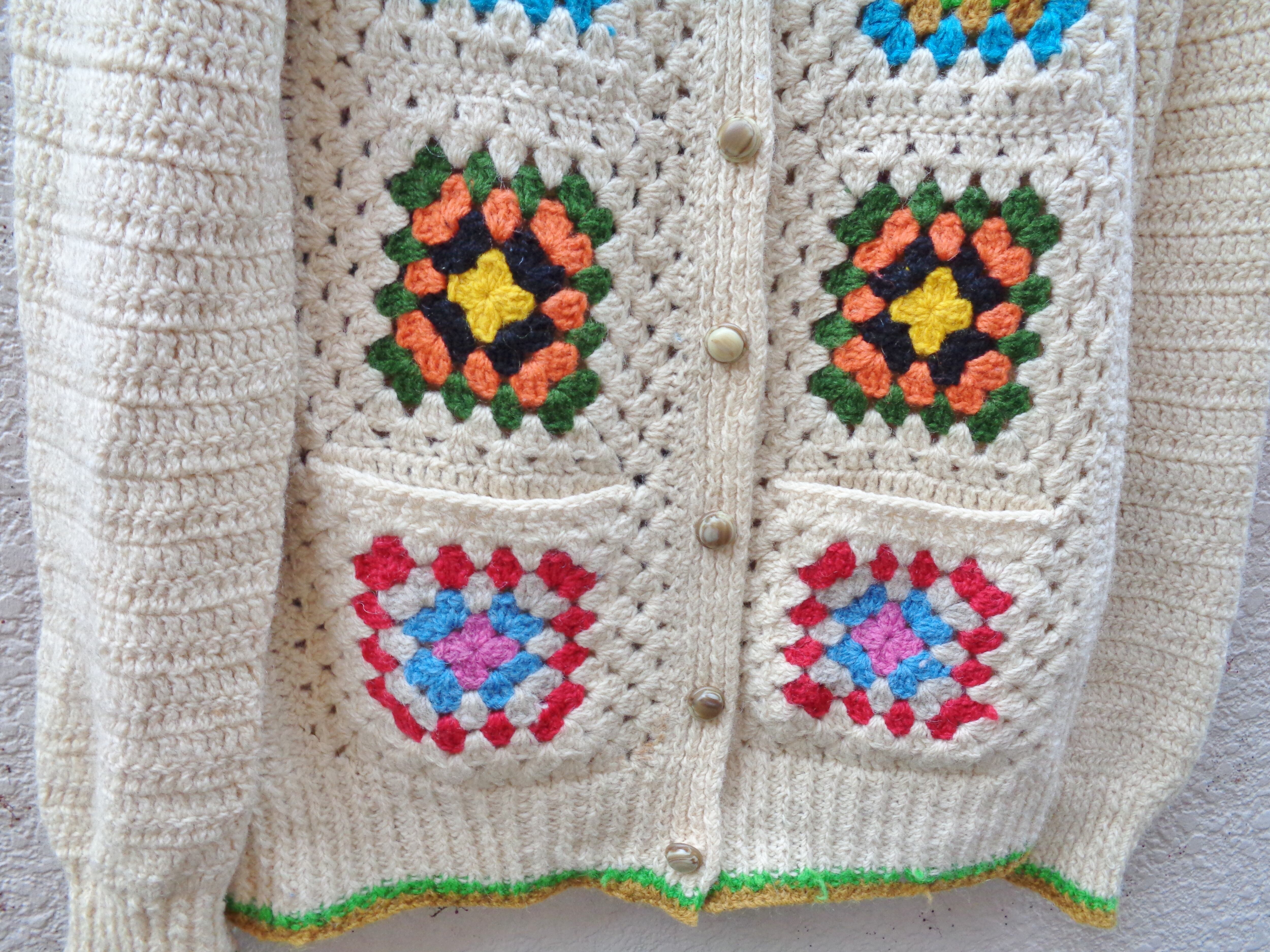 70's Granny square crochet cardigan／70年代 グラニースクエア