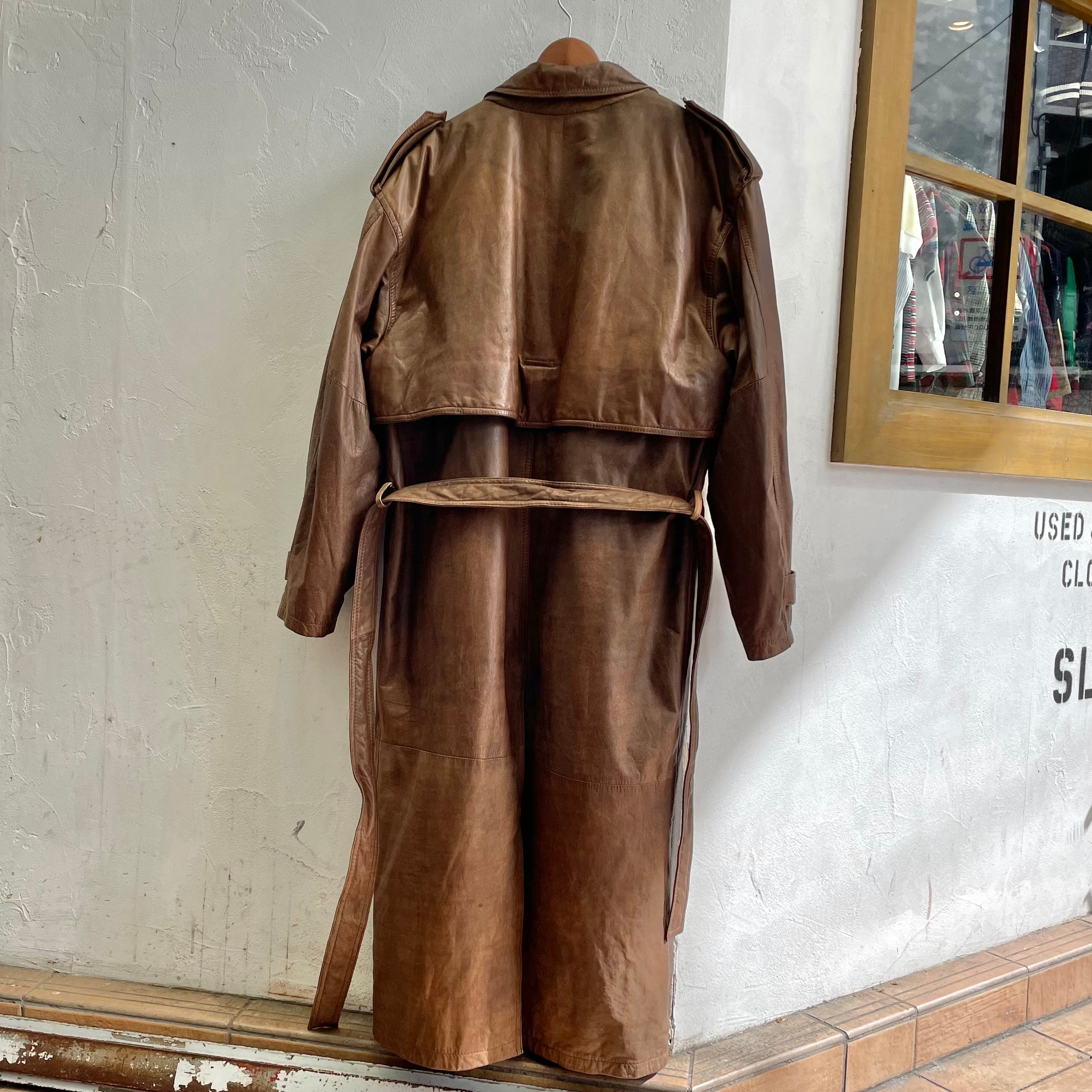 L』 PELLE STUDIO レザートレンチコート ライナー ブラウン 古着 古着