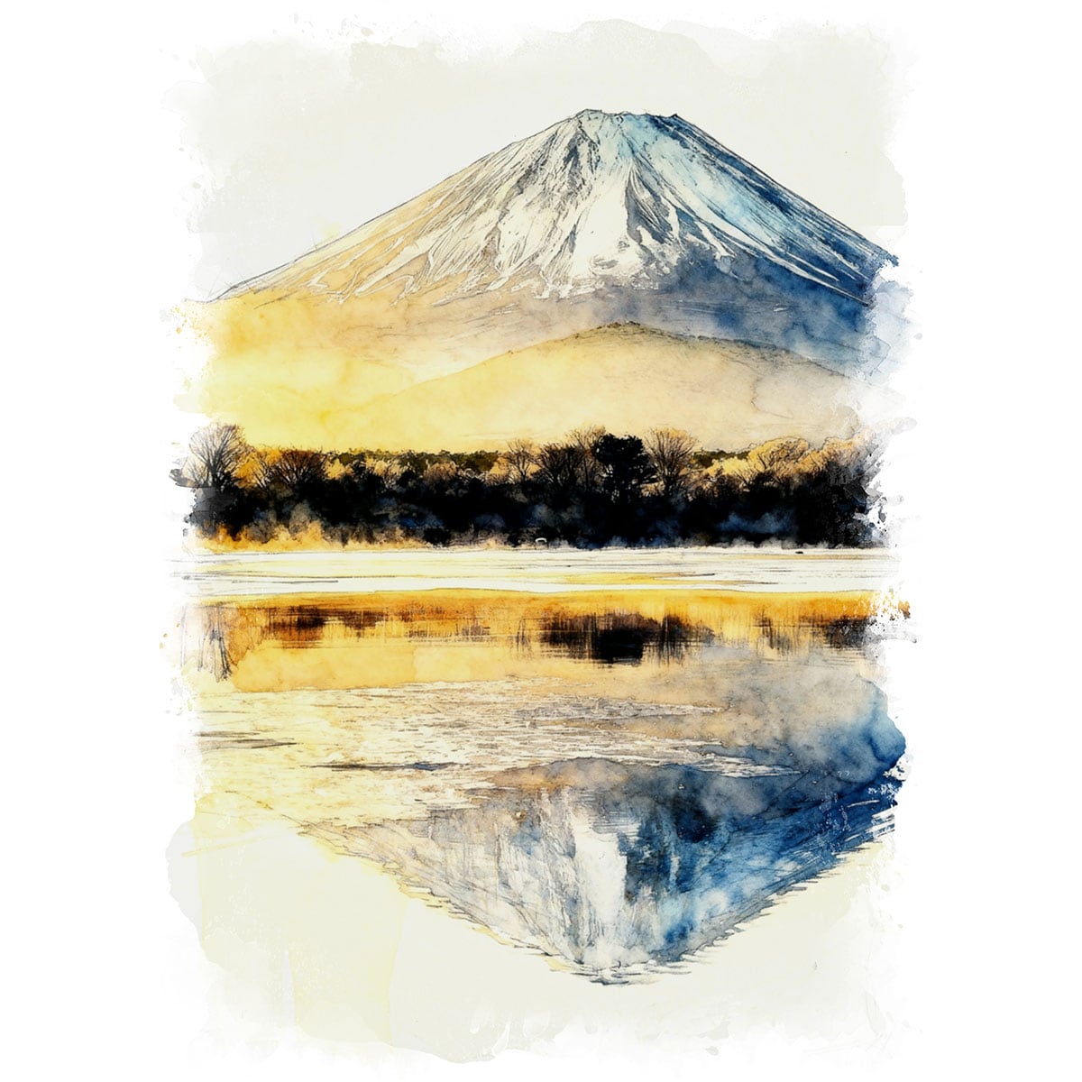 絵画(風景画) 日本 富士山 赤富士 インテリアアート額付き 水彩画