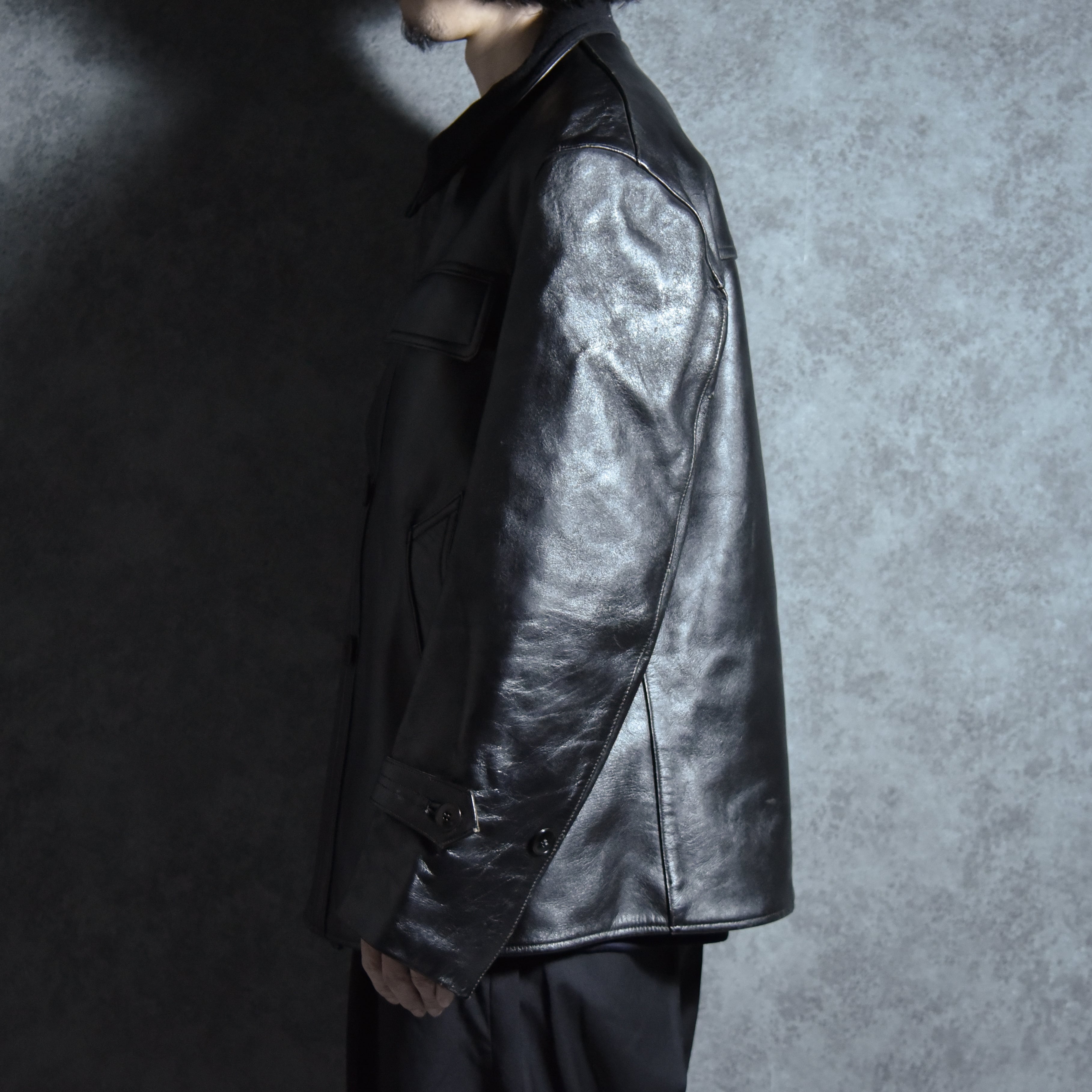 60-70s Le Corbusier Leather Double Breasted Wool Collar Jacket ル