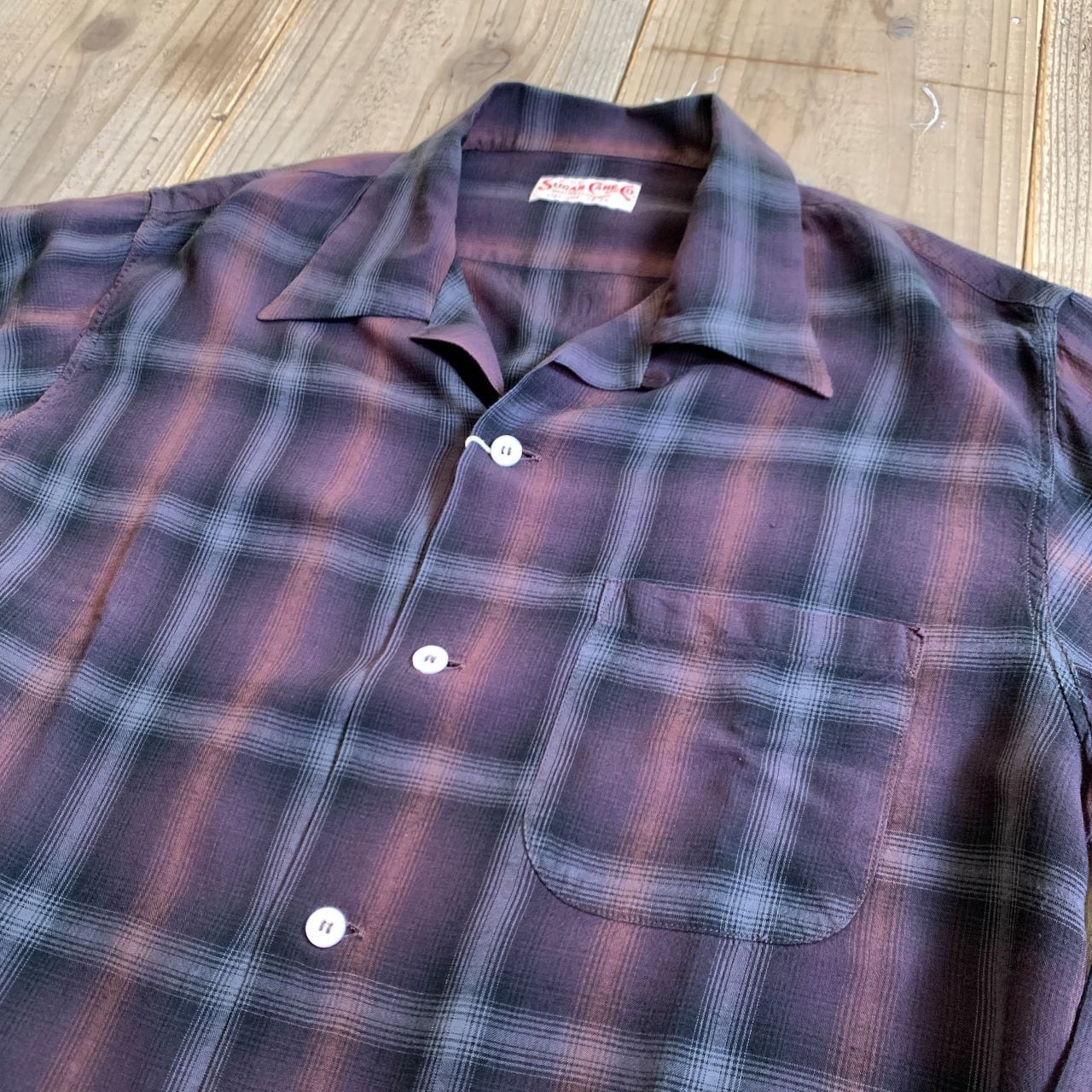 SUGAR CANE RAYON OMBRE CHECK OPEN SHIRT | Jeans Shop 3rd Down