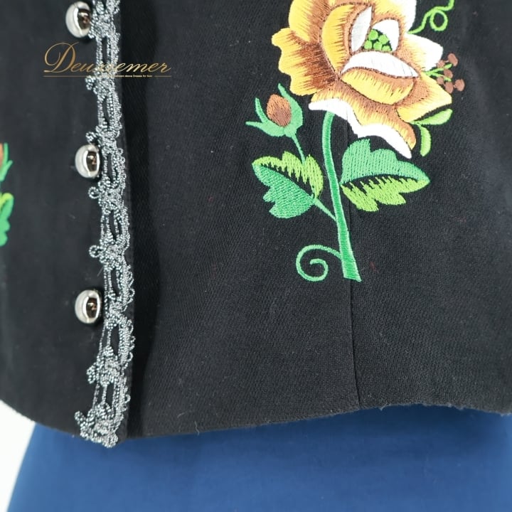フォークダンス 衣装 ベスト ブラック系 ナロッドニー 花柄 刺繍