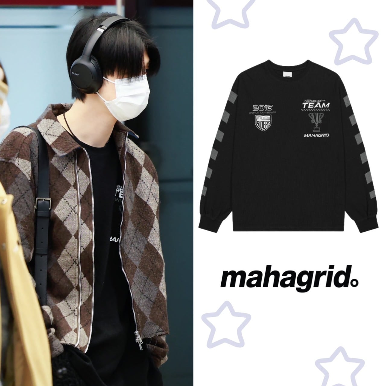 ☆TXT ヨンジュン 着用！！【MAHAGRID】W.C.S RACING WAFFLE LS TEE