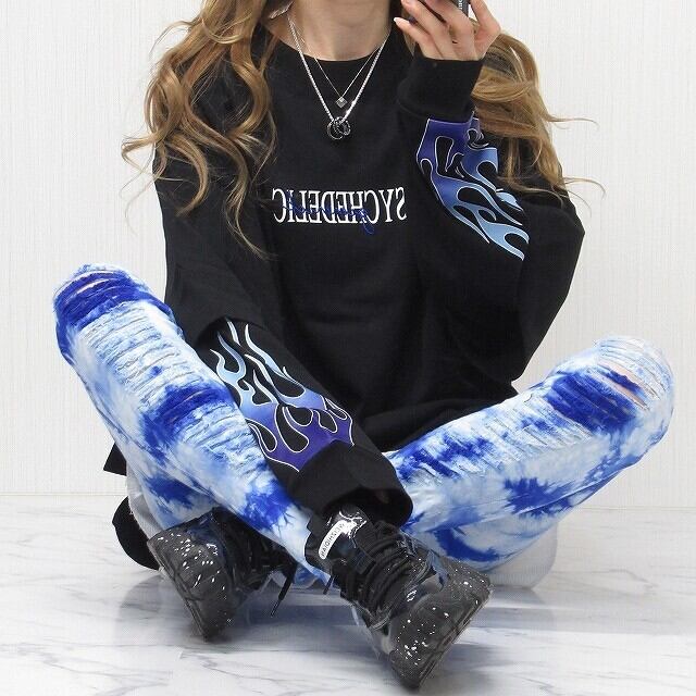 ストリート 袖ファイヤーパターン 切替 レイヤード ファイヤーパターン