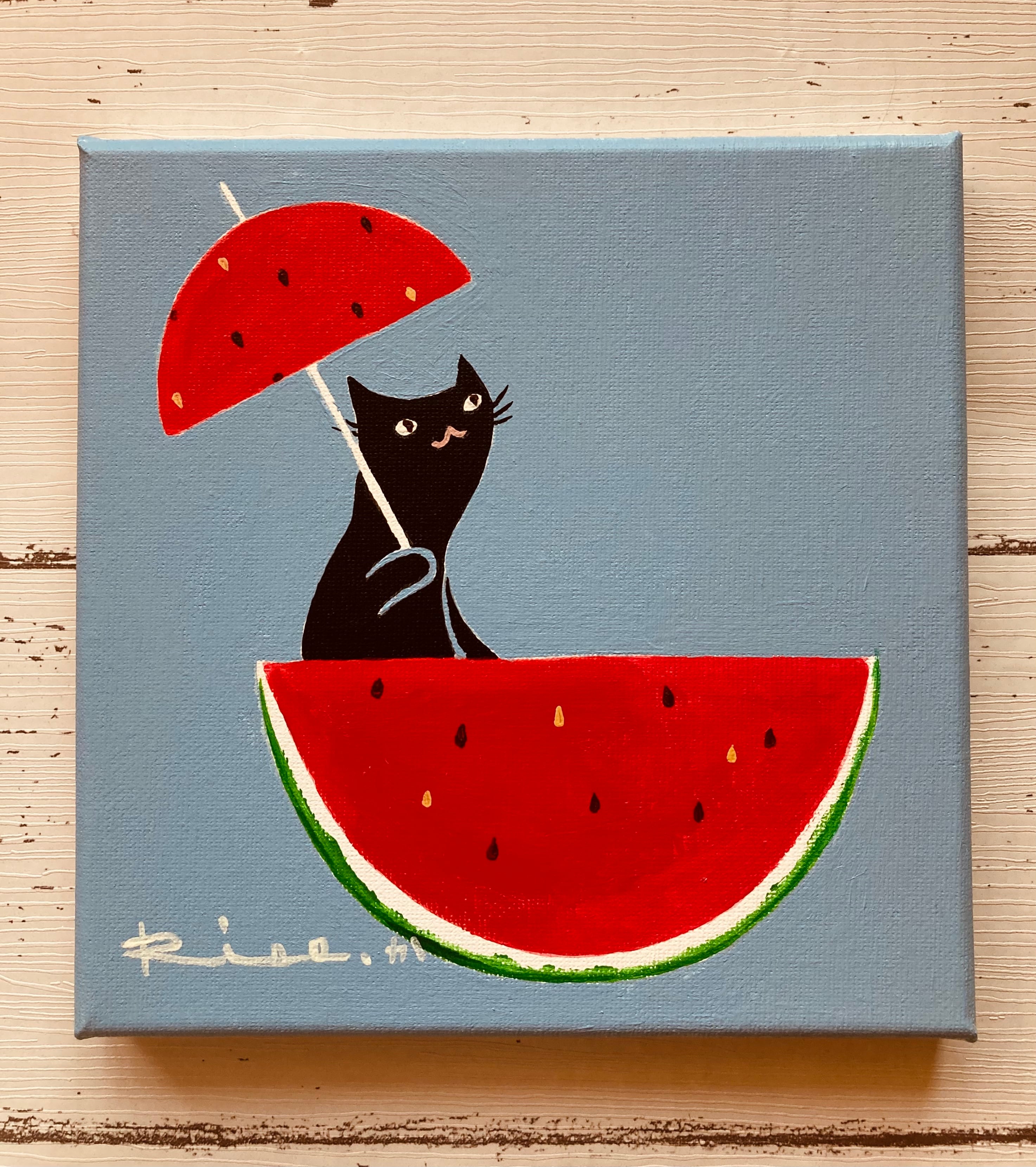 Suicat／原画 キャンバス 絵 絵画 アート イラスト 猫 黒猫 | Riee .か